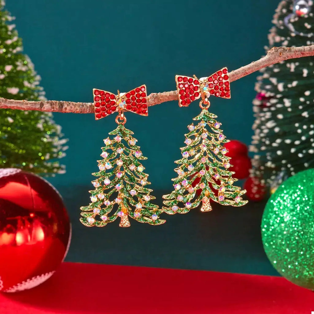 Christmas Tree Bow Drop Earrings by Trendsi