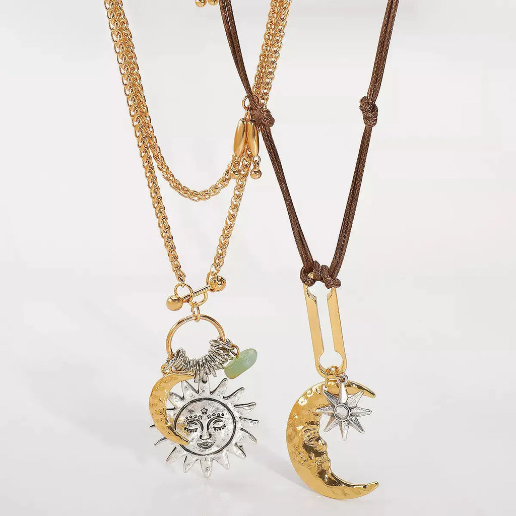 Moon & Sun Pendant Necklace by Trendsi