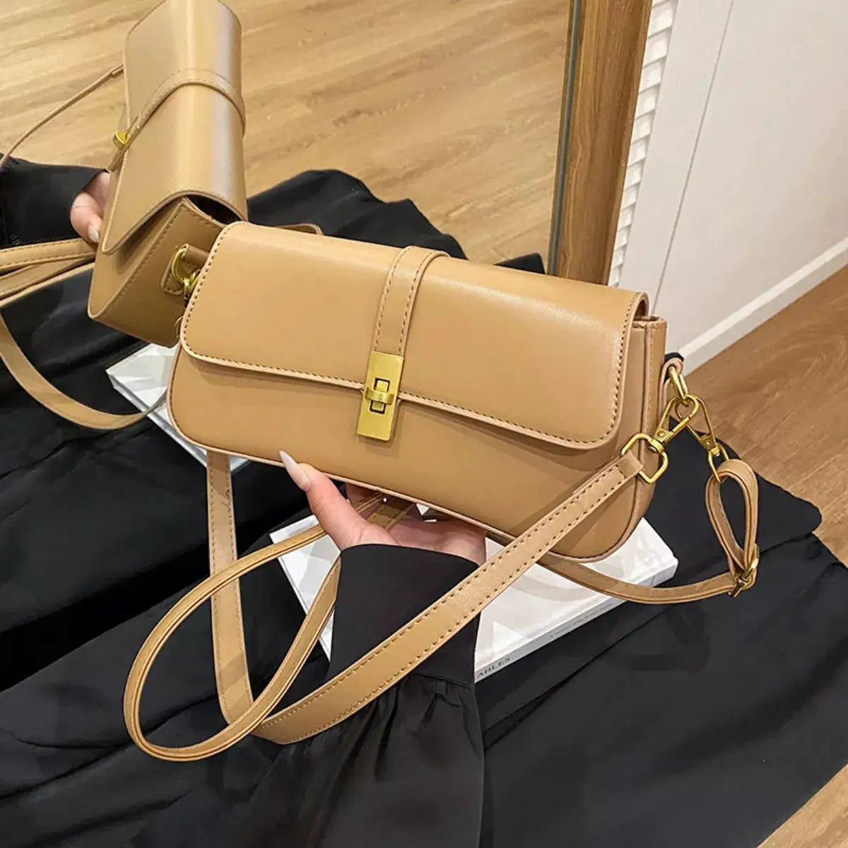 Rectangular Crossbody Bag with Golden Buckle by Trendsi