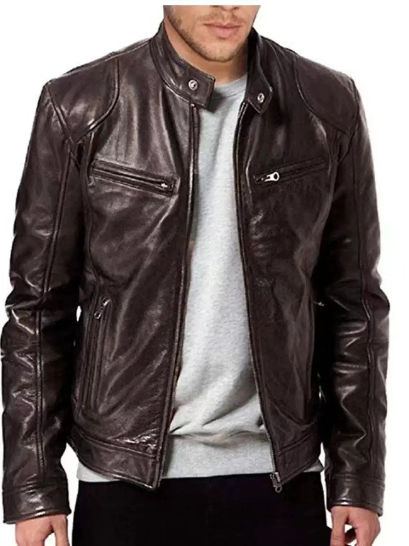 Men's Full Size Leather Biker Jacket with Zipper Pockets Plus Size by Trendsi
