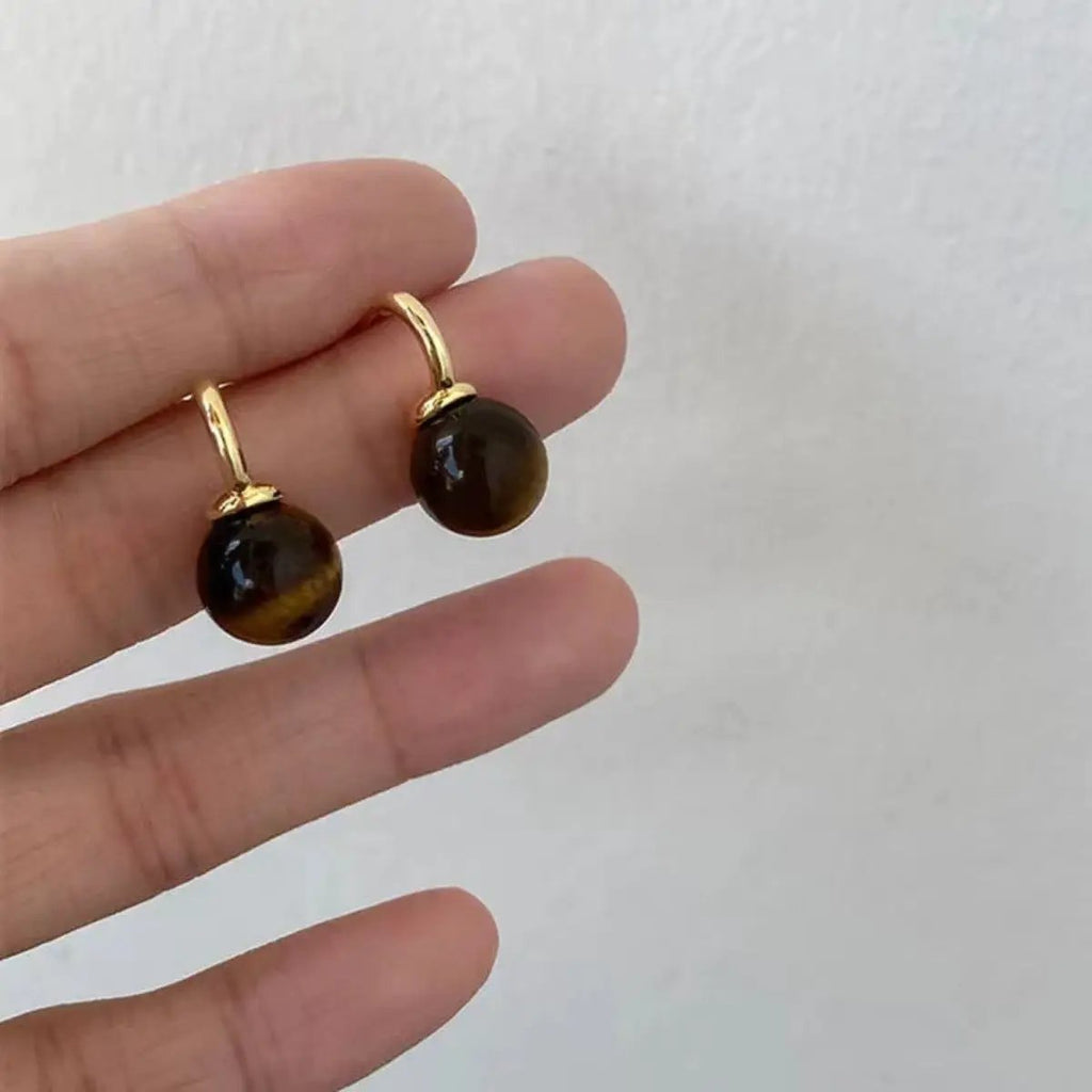 Tiger Eye Ball Drop Earrings by Trendsi