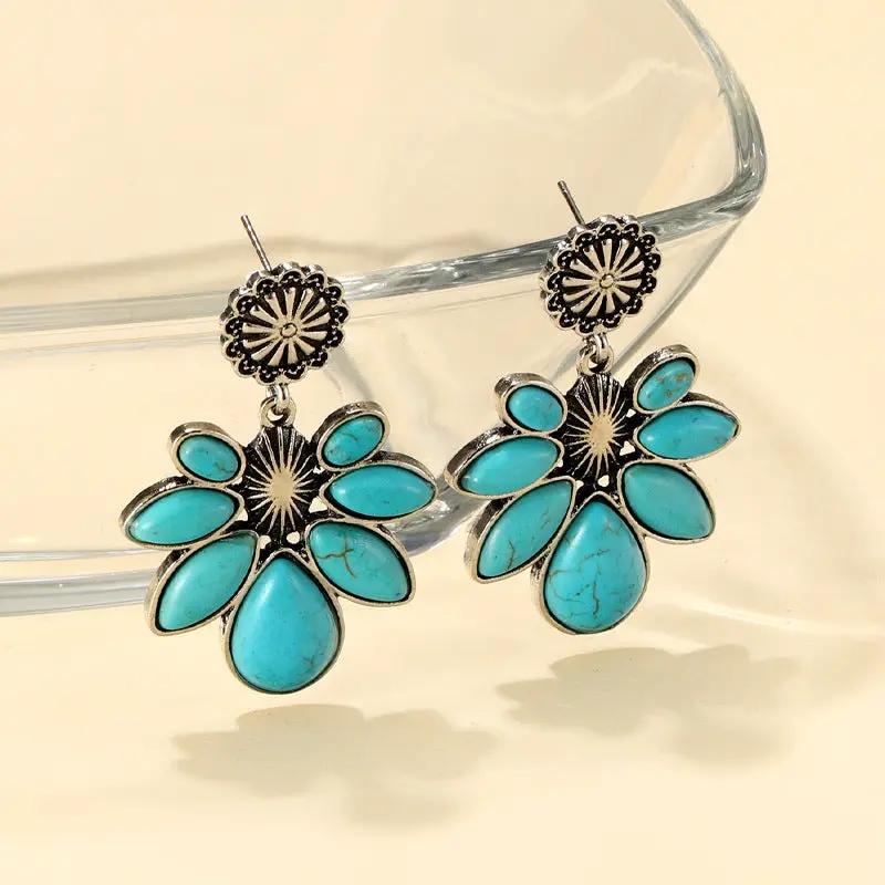 Artificial Turquoise Flower Earrings by Trendsi