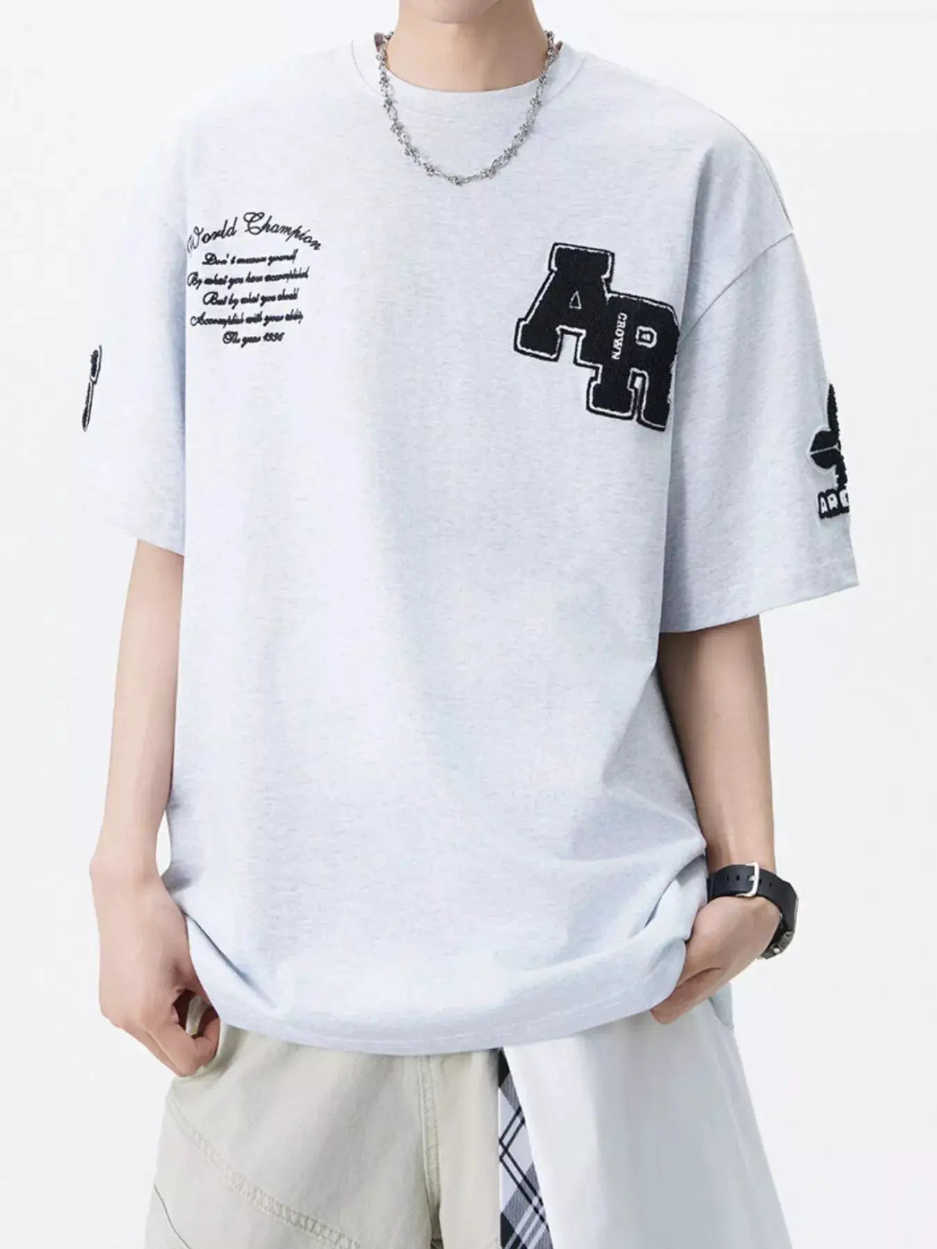 Men's Plus Size Varsity Style Applique Round Neck T-Shirt by Trendsi