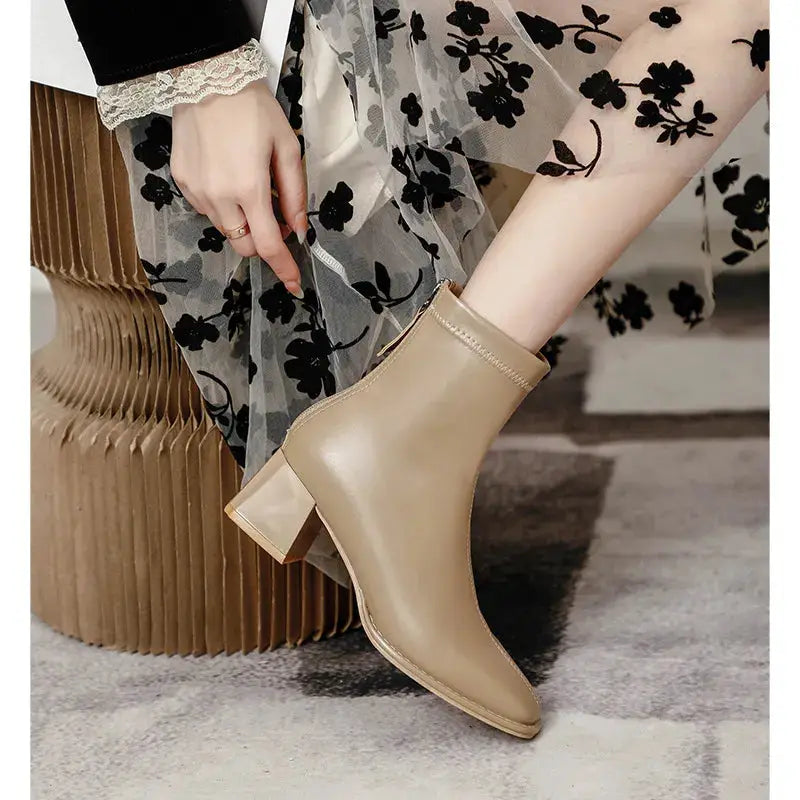 Round Toe Block Heels Boots by Trendsi