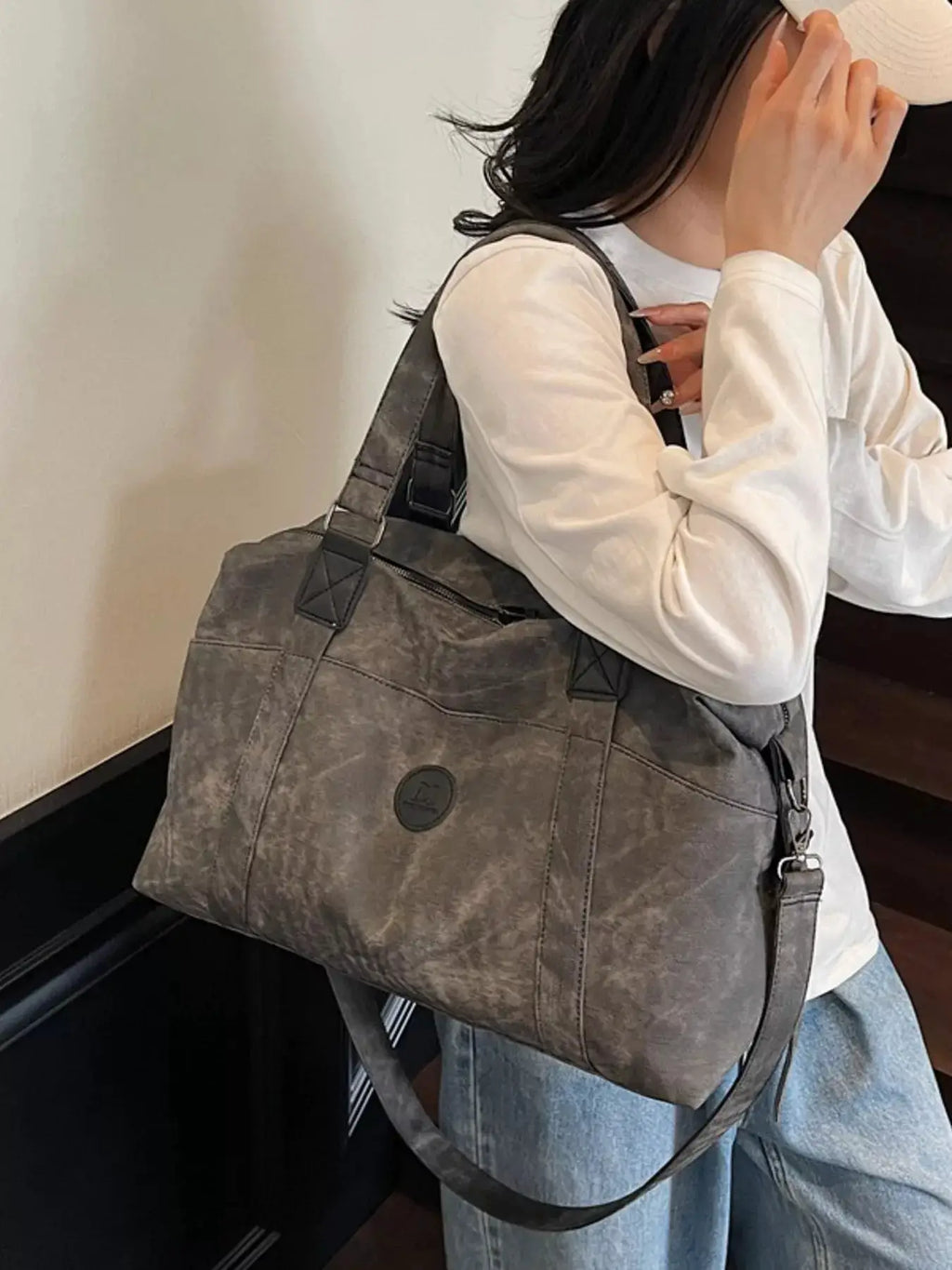 Vintage Washed Duffel Bag by Trendsi