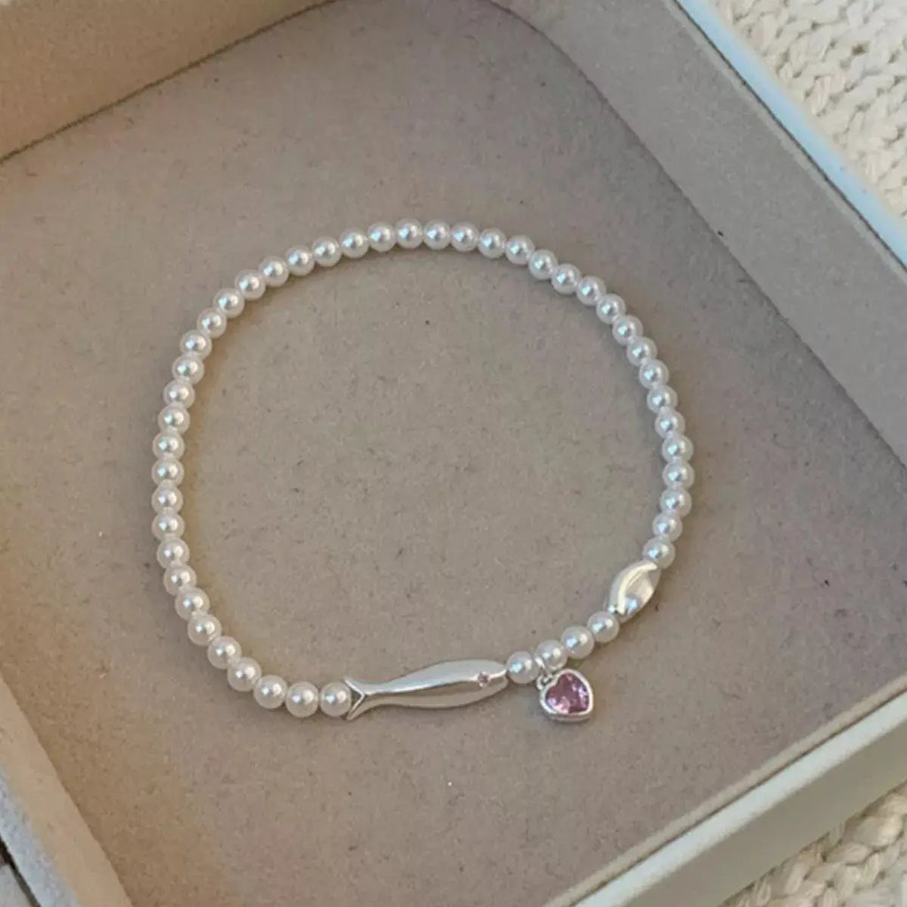 Pearl Fish Bracelet with Heart Charm by Trendsi