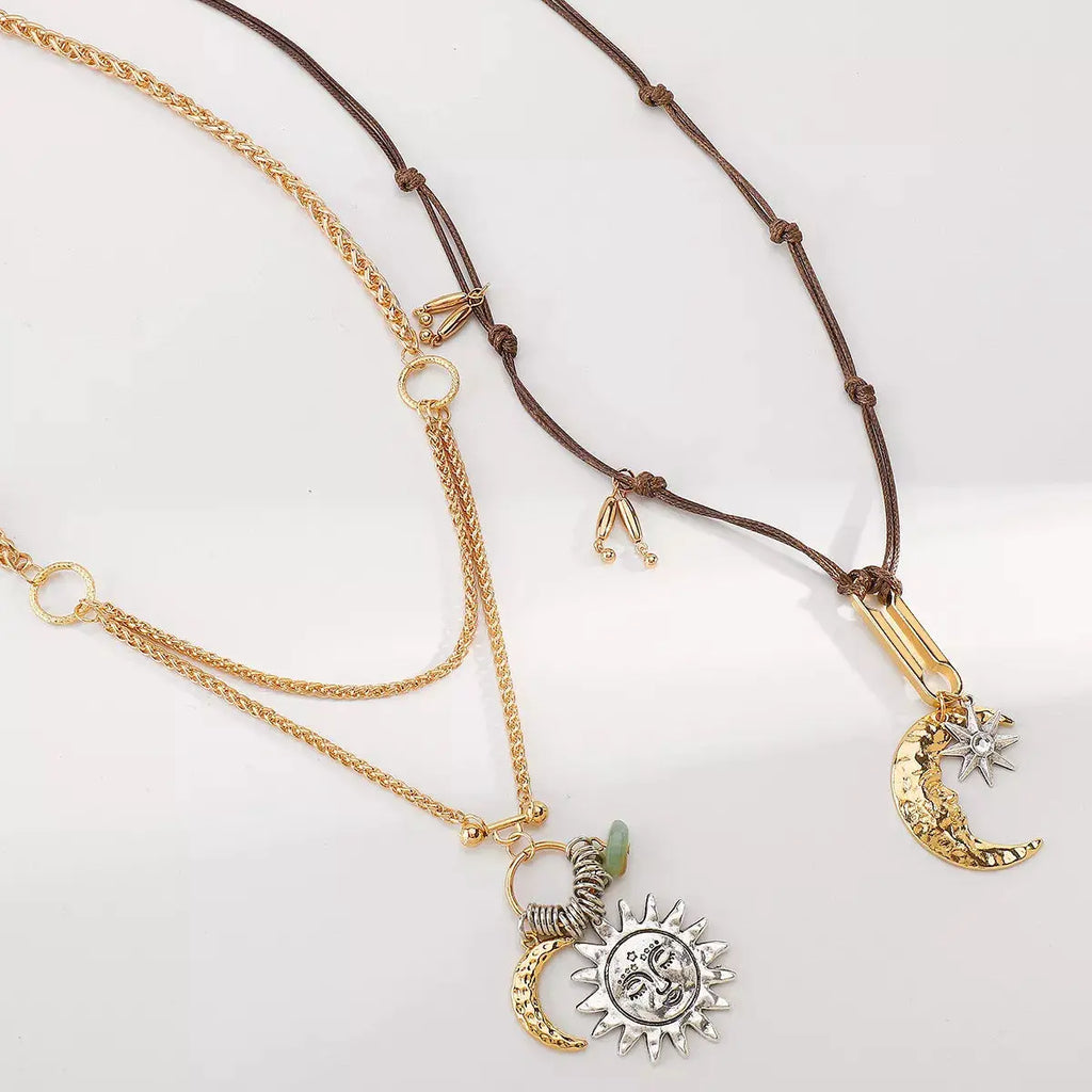 Moon & Sun Pendant Necklace by Trendsi