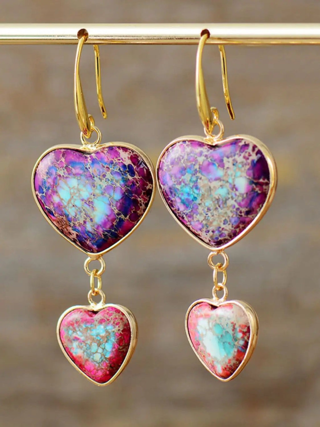 Heart Shape Imperial Jasper Dangle Earrings by Trendsi