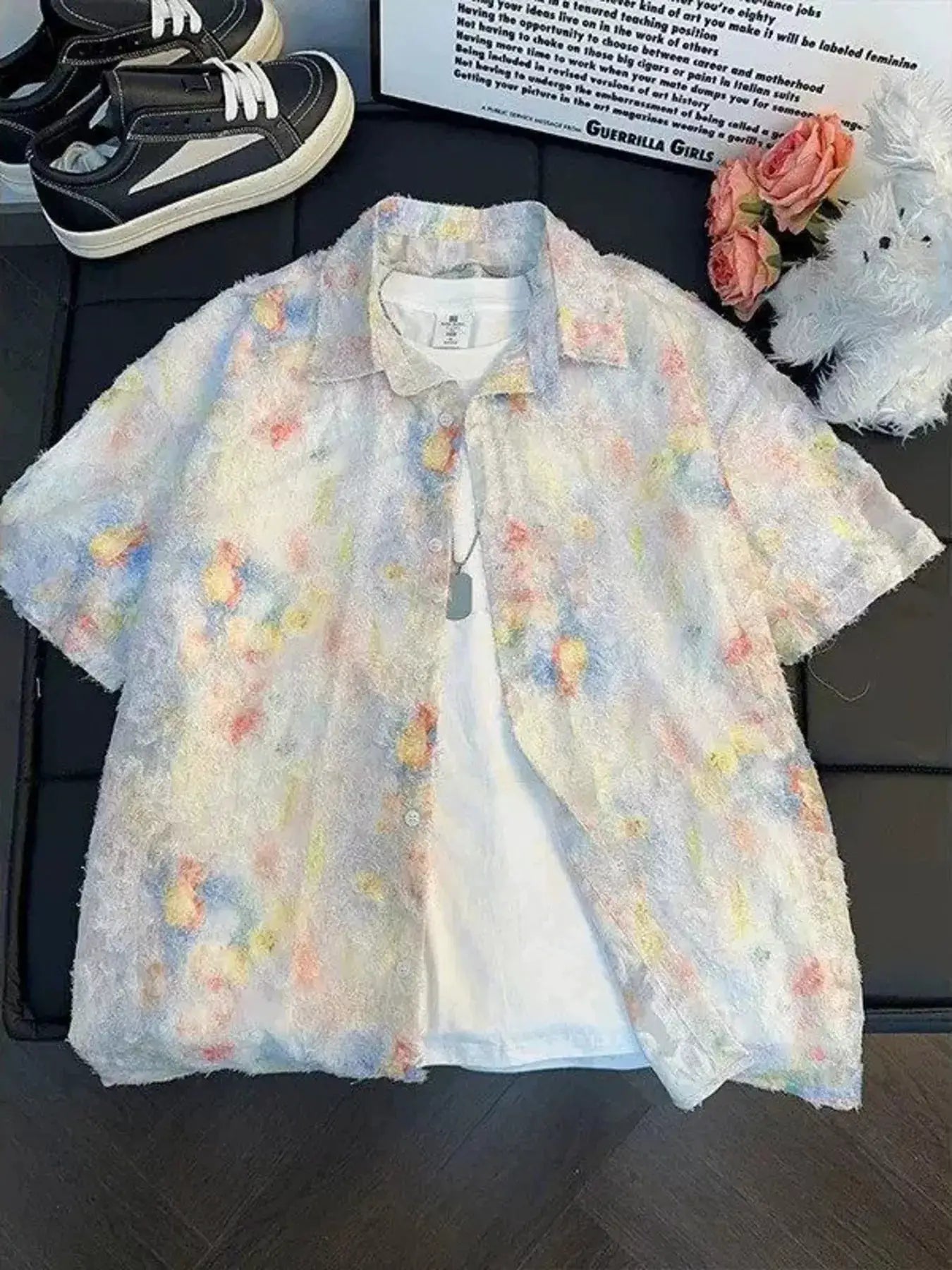 Men's Abstract Floral Print Textured Shirt by Trendsi