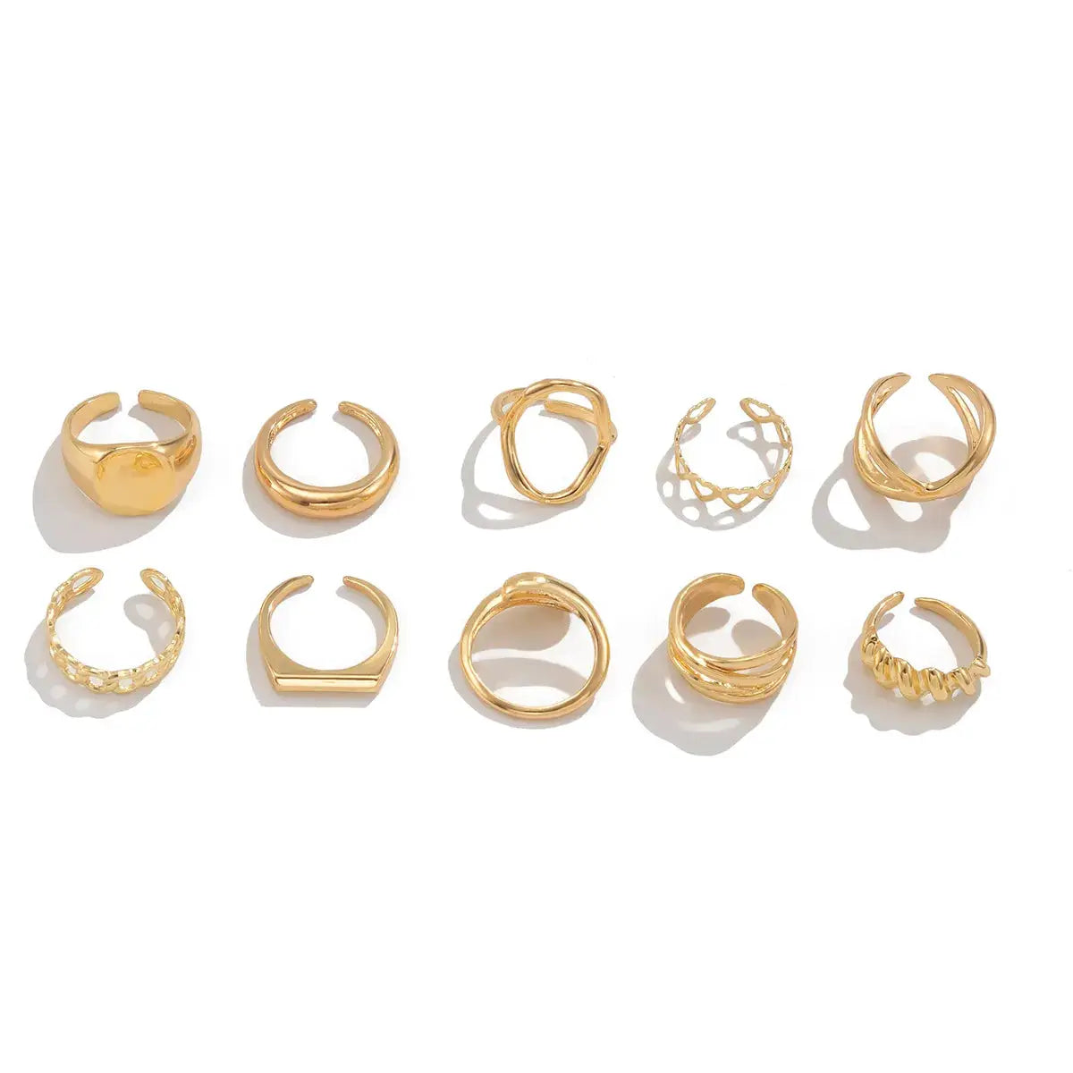 10-Piece Alloy Geometric Ring by Trendsi