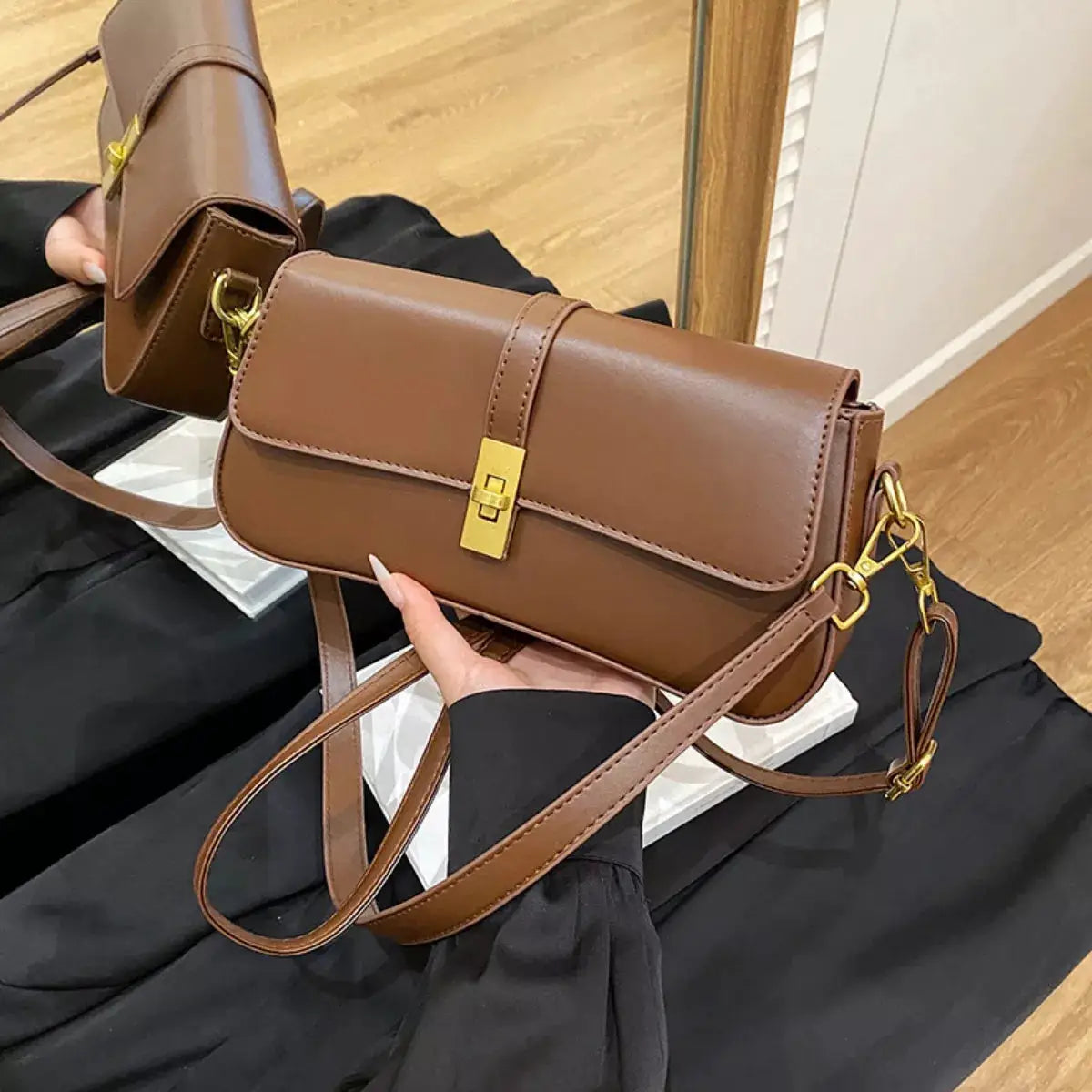 Rectangular Crossbody Bag with Golden Buckle by Trendsi