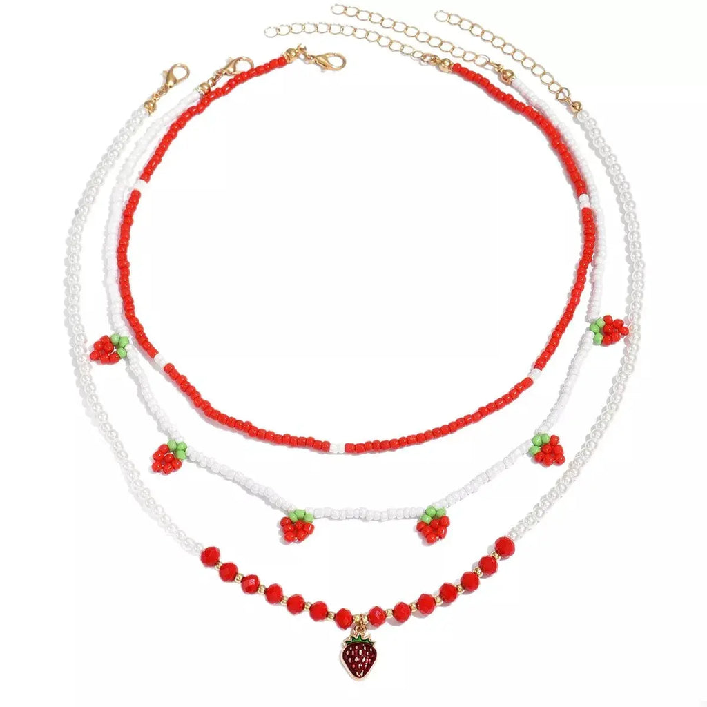 3 Piece Beaded Strawberry Necklace by Trendsi