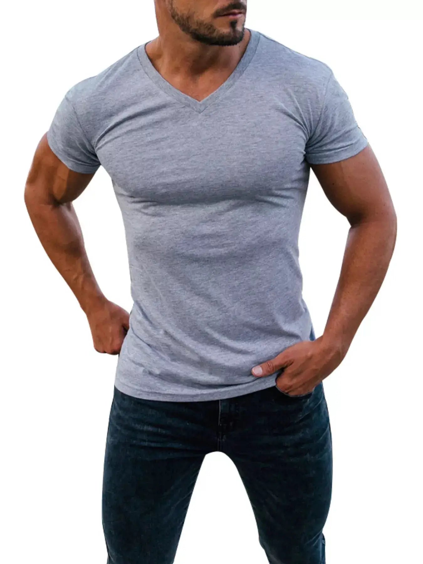 Men's Full Size V-Neck Slim Fit Casual T-Shirt Plus Size by Trendsi