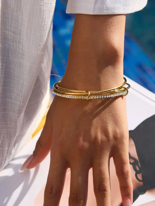 18K Gold-Plated Crossover Inlaid Zircon Bracelet by Trendsi