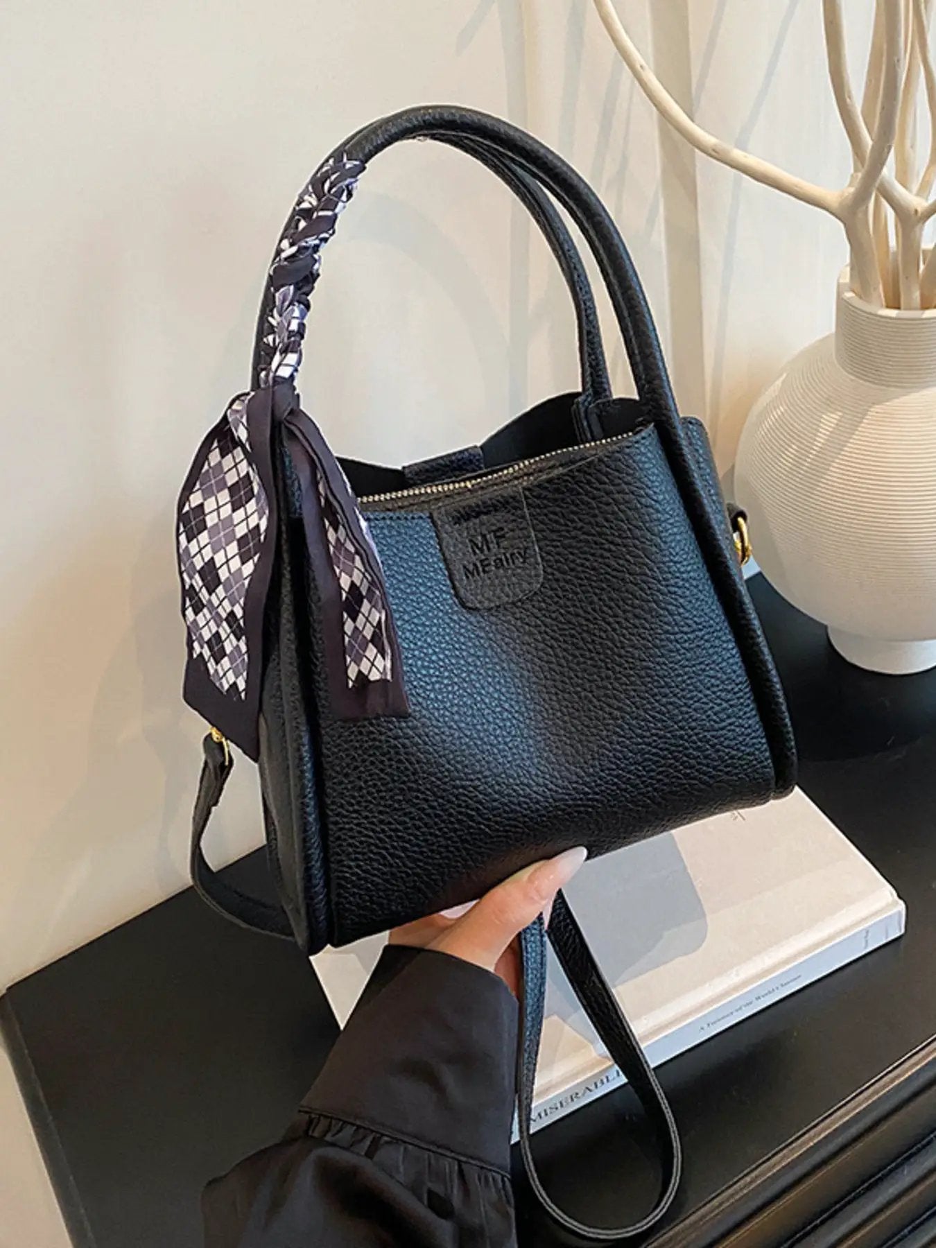Leather Crossbody Bag with Scarf Accent by Trendsi