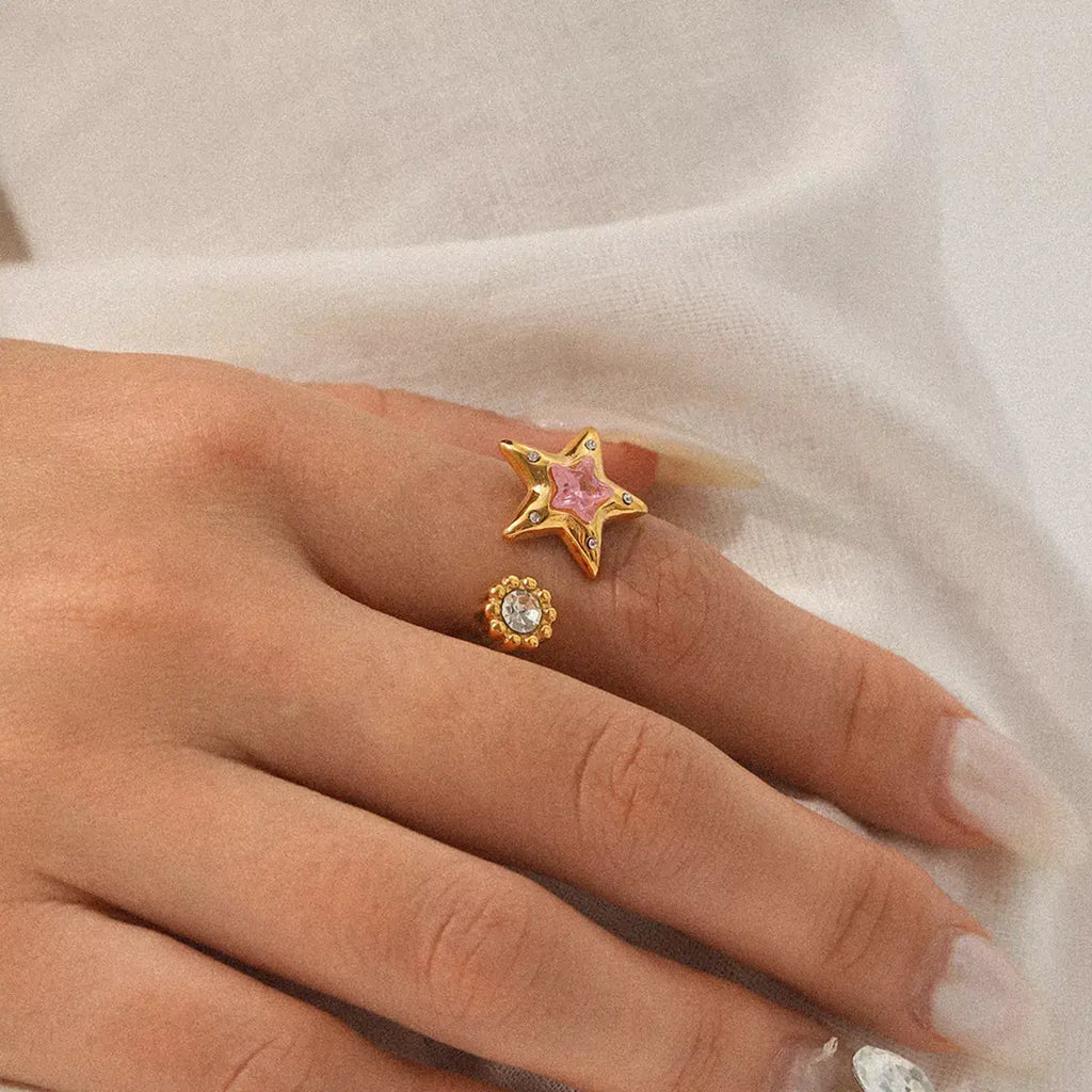 18K Gold-Plated Zircon Star Open Ring by Trendsi