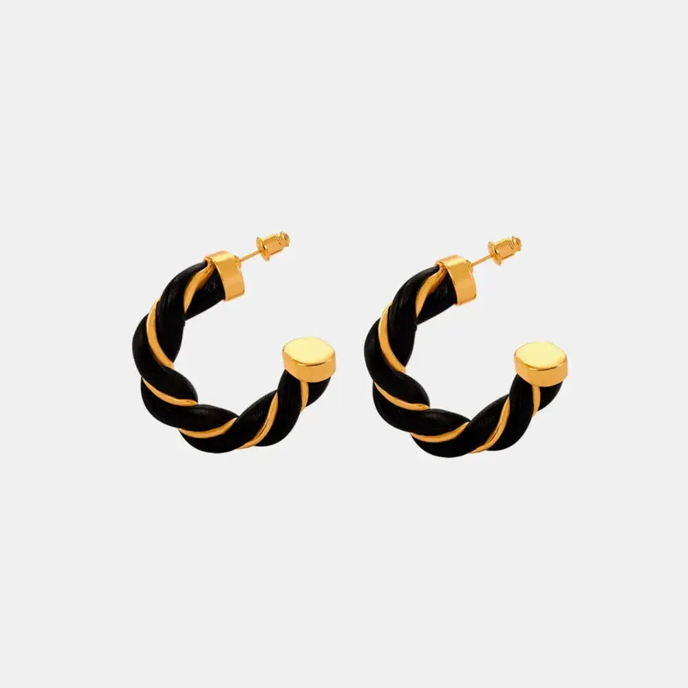 Twisted Leather Rope C-Hoop Earrings by Trendsi
