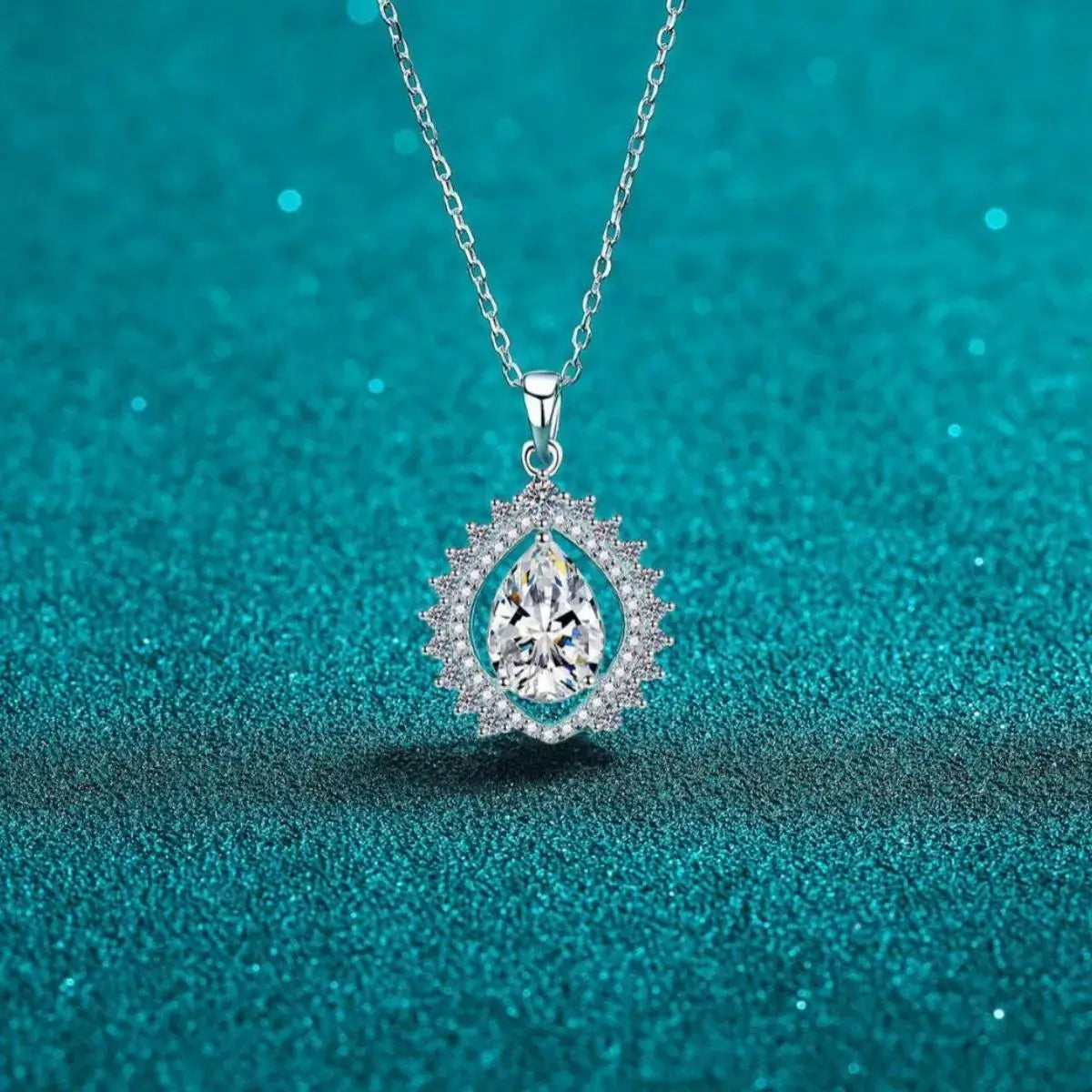 3 Carat 925 Sterling Silver Moissanite Teardrop Necklace by Trendsi