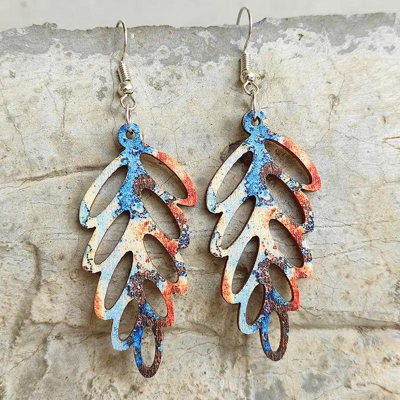 Leaf Shape Wooden Dangle Earrings by Trendsi