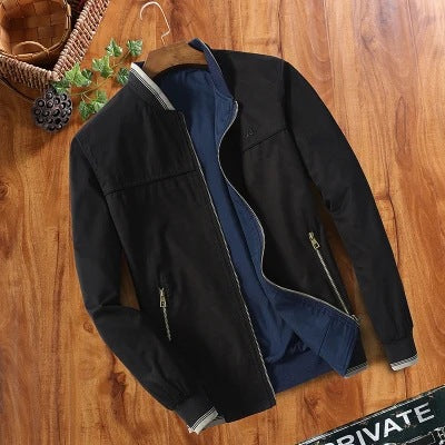 Autumn double-sided jacket for men middle-aged stand up collar casual jacket for men pure cotton casual jacket jacket for men