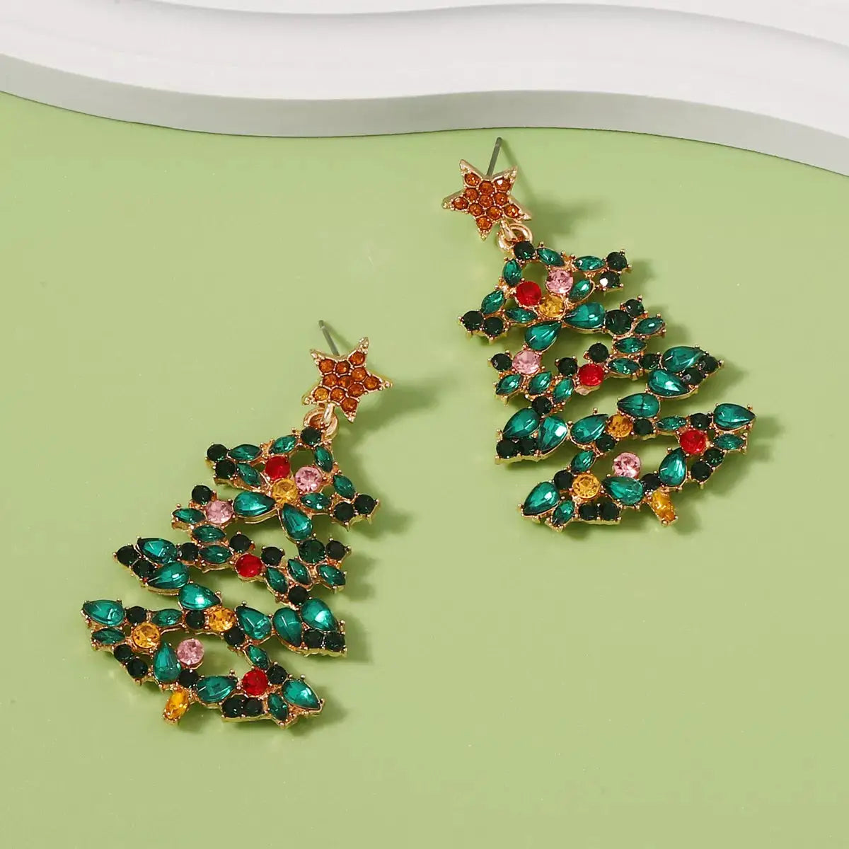 Christmas Tree Earrings with Rhinestones by Trendsi