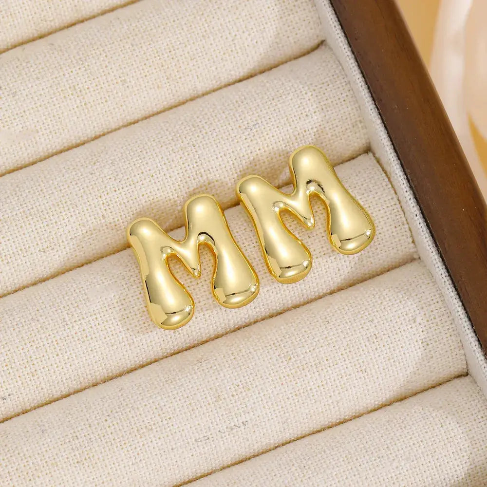18K Gold-Plated Bubble Letter Stud Earrings by Trendsi