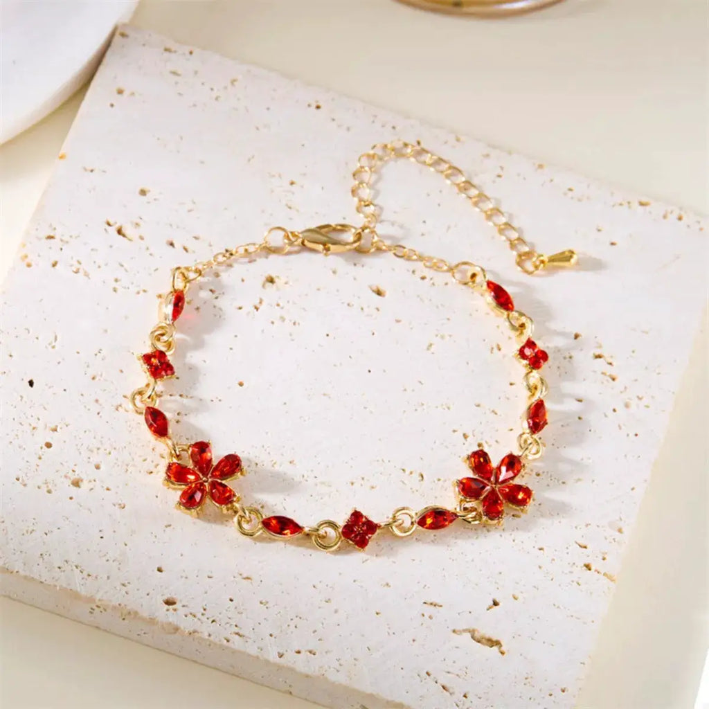 18K Gold-Plated Rhinestone Flower Bracelet by Trendsi