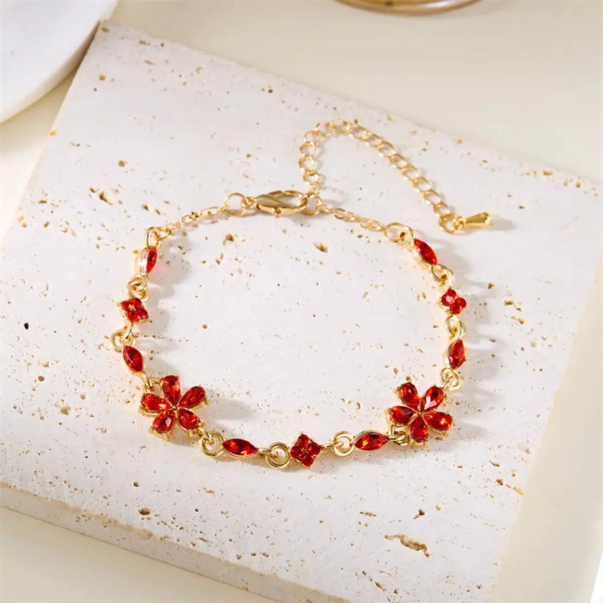18K Gold-Plated Rhinestone Flower Bracelet by Trendsi