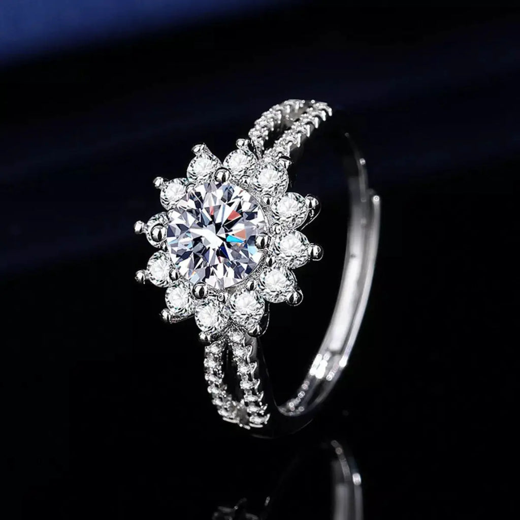 1 Carat Moissanite 925 Sterling Silver Flower Ring by Trendsi