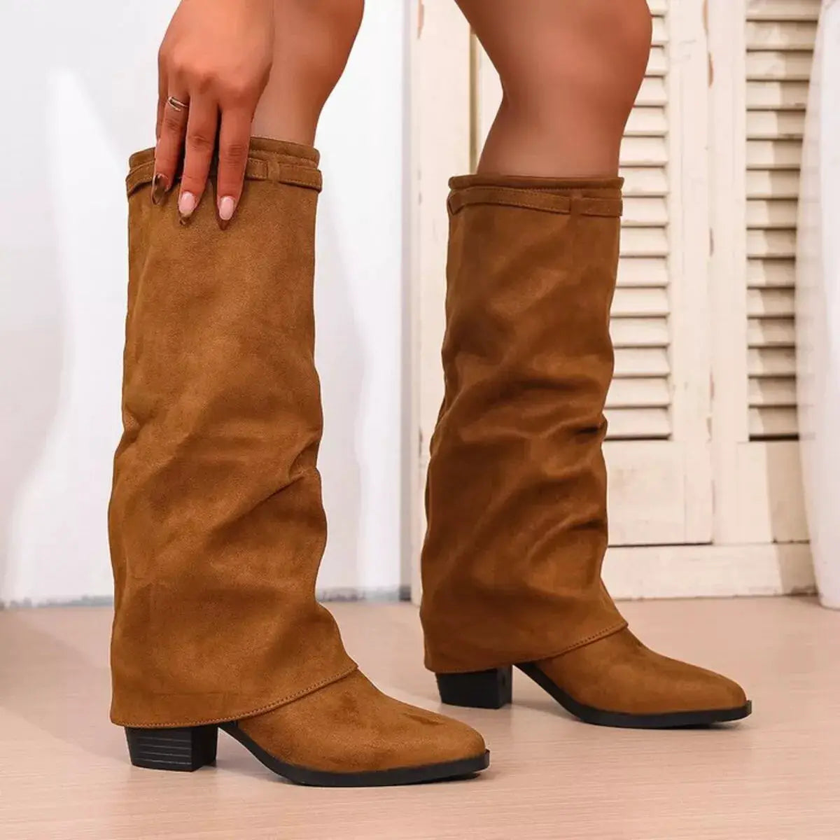 Point Toe Block Heels Boots by Trendsi