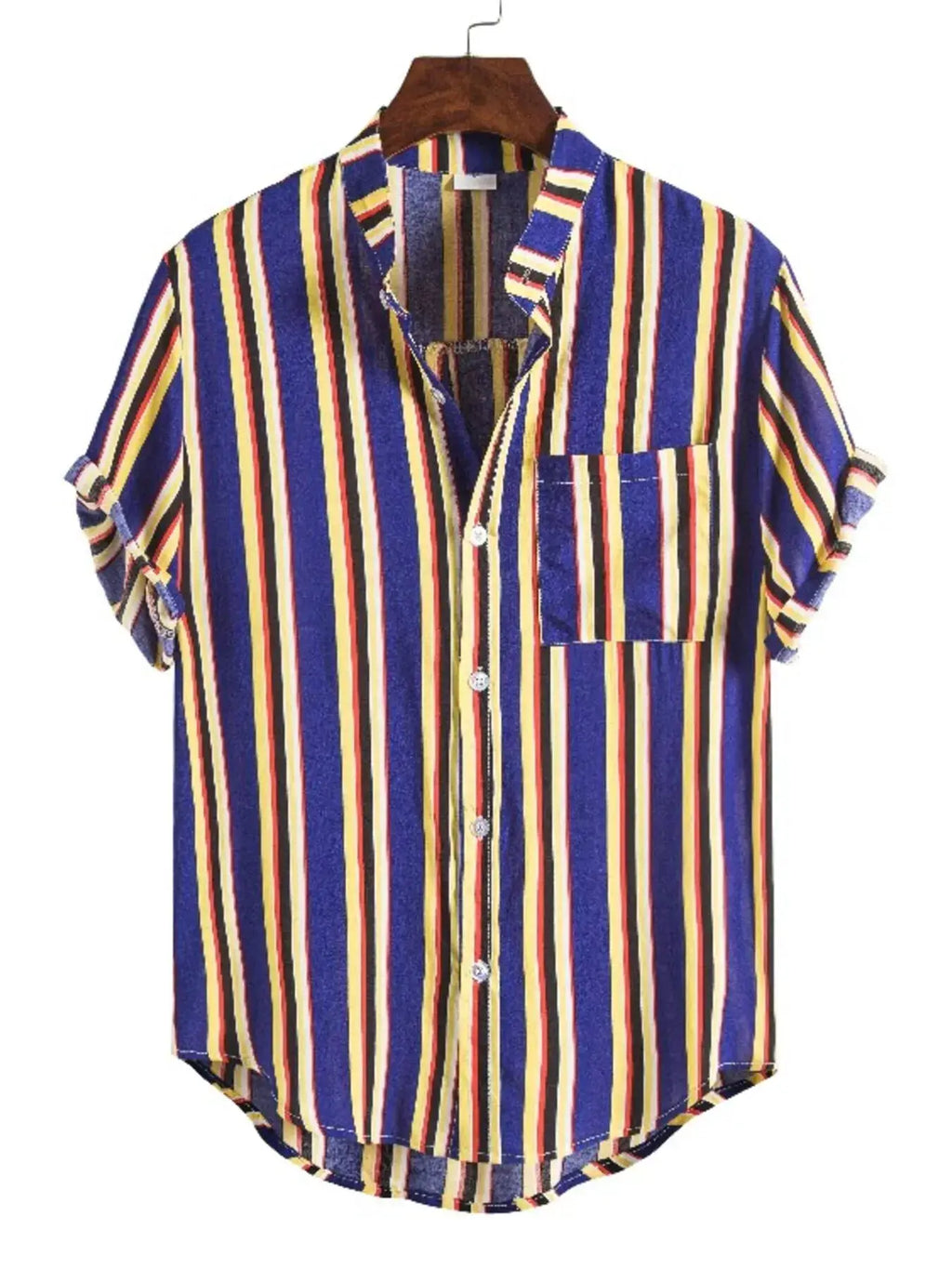 Men's Plus Size Striped Button Up Short Sleeve Shirt by Trendsi