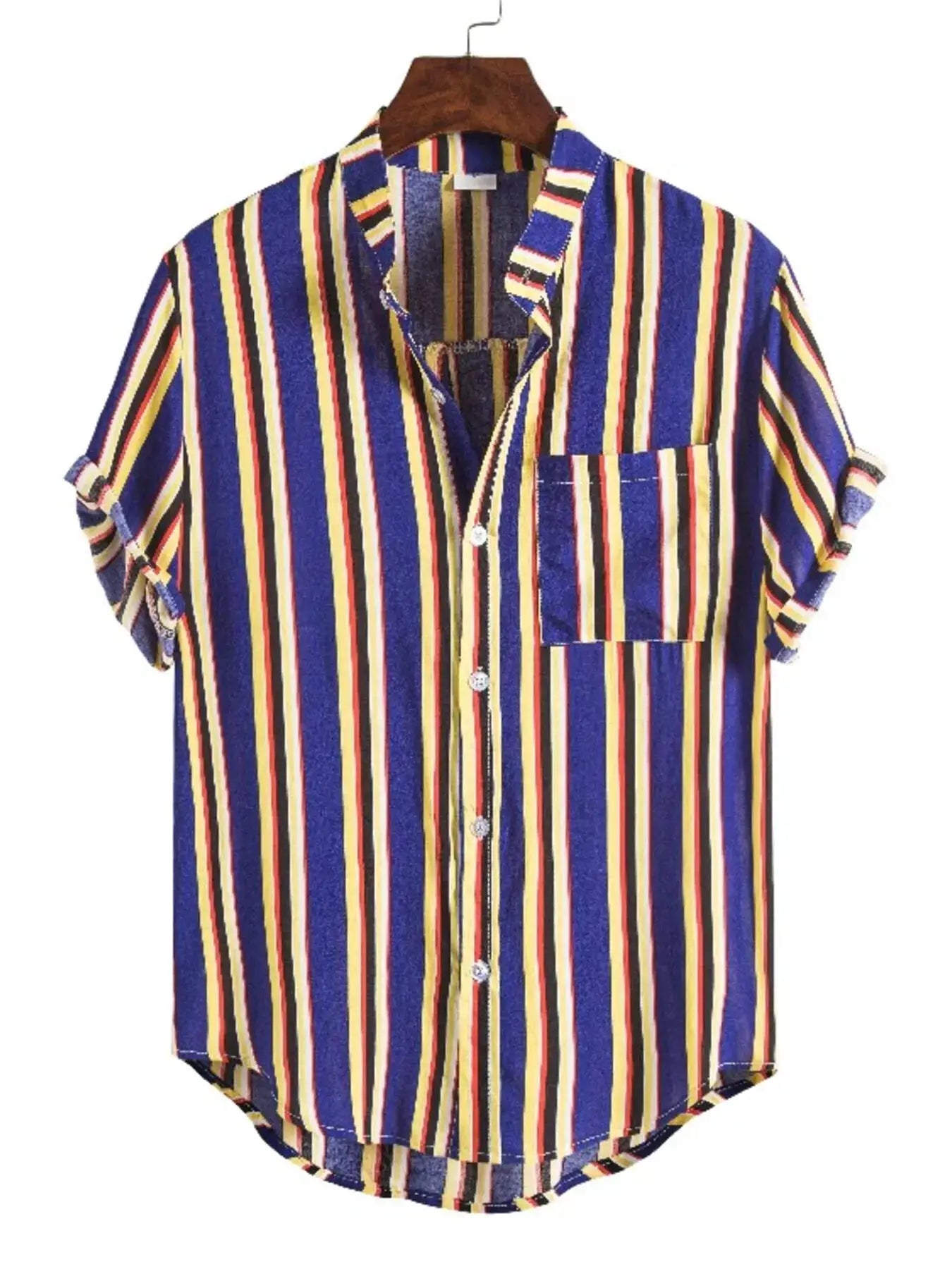 Men's Plus Size Striped Button Up Short Sleeve Shirt by Trendsi