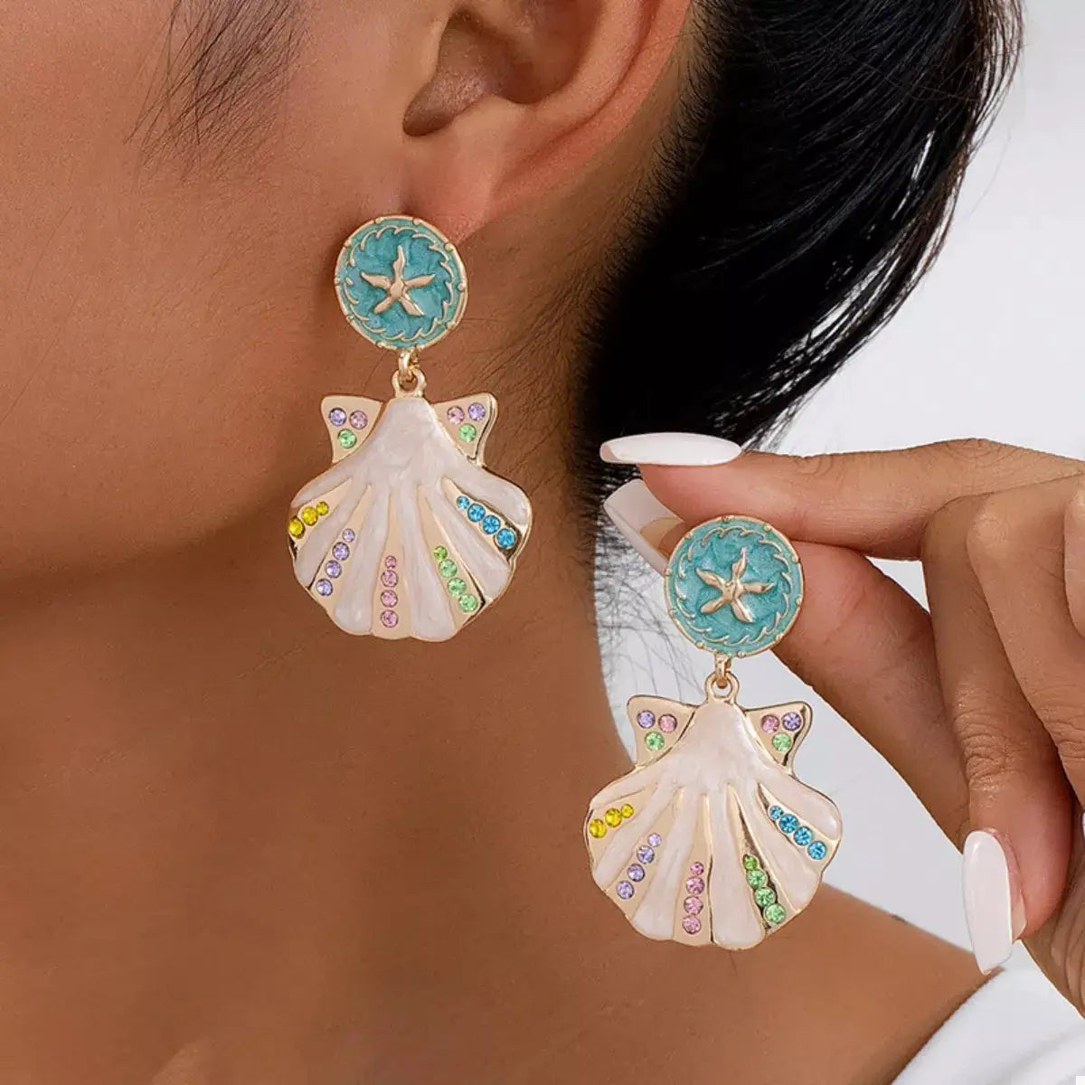 Rhinestone Shell Dangle Earrings by Trendsi
