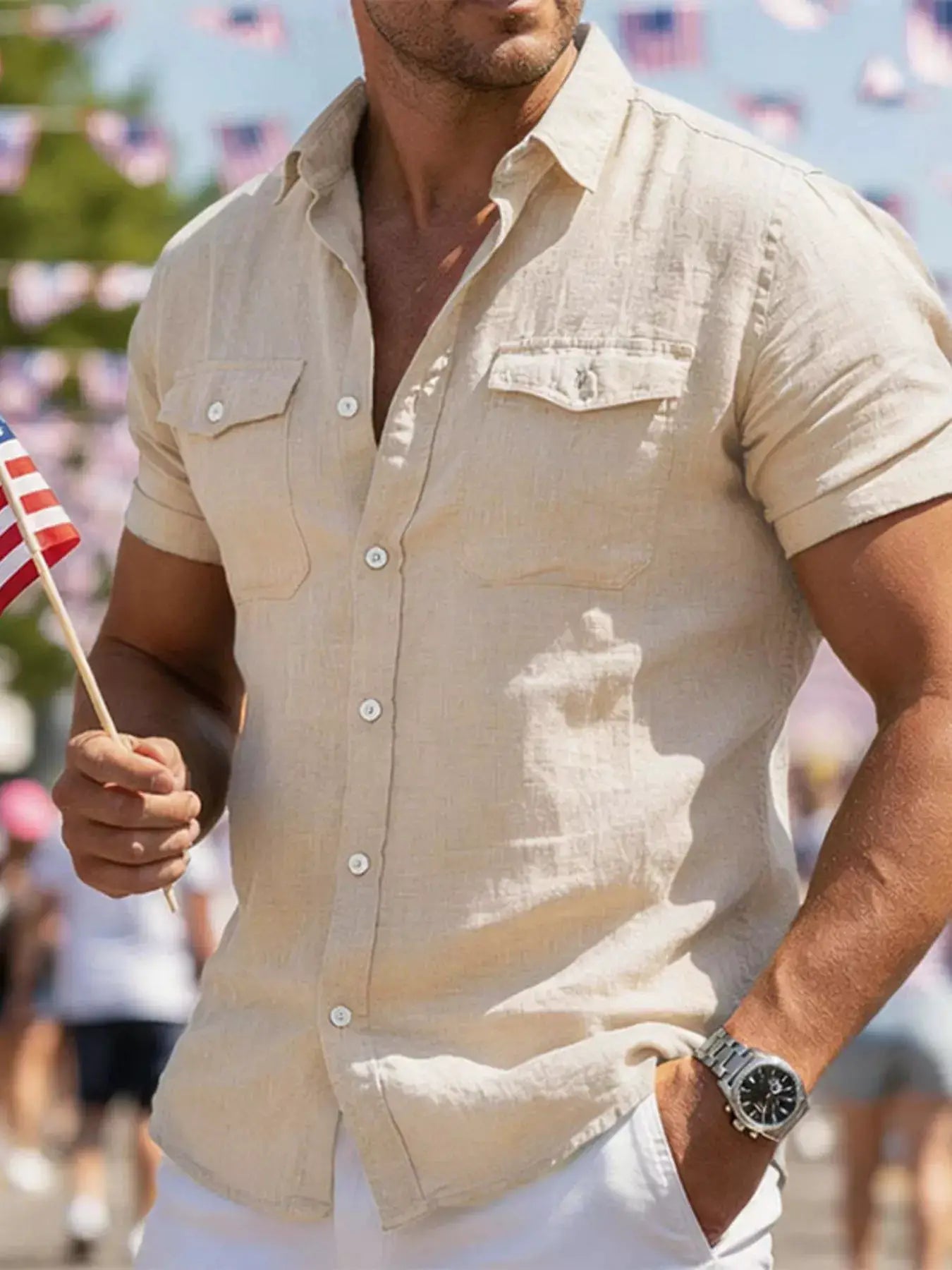 Men's Full Size Button Up Short Sleeve Shirt Plus Size by Trendsi