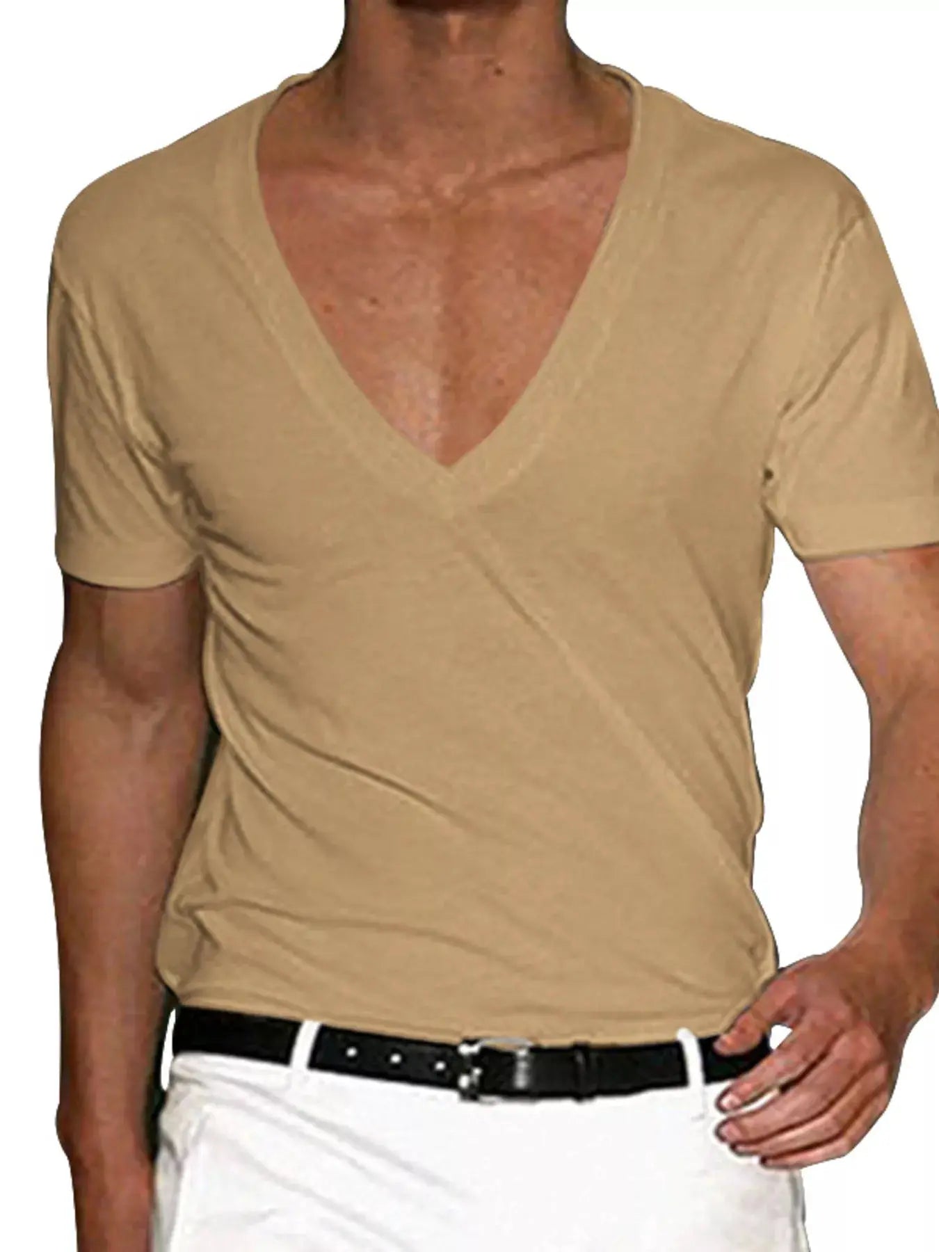 Men's Full Size Deep V-Neck T-Shirt Plus Size by Trendsi