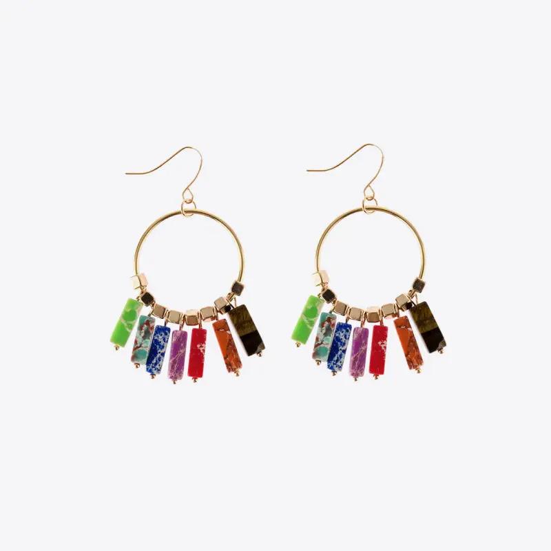 Multicolored Stone Dangle Earrings by Trendsi