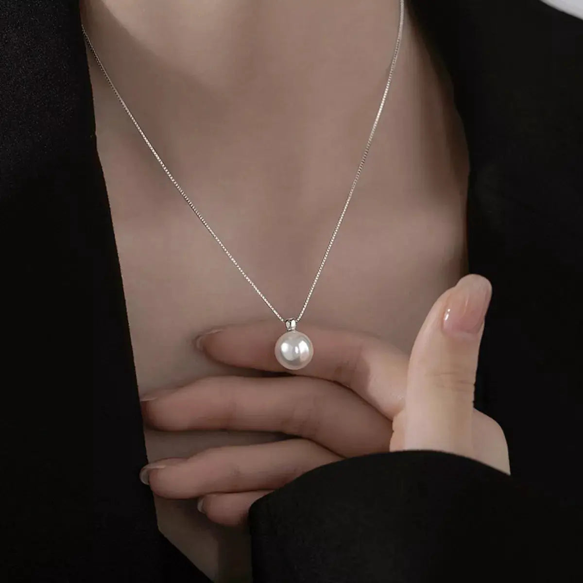 925 Sterling Silver Bead Pearl Necklace by Trendsi