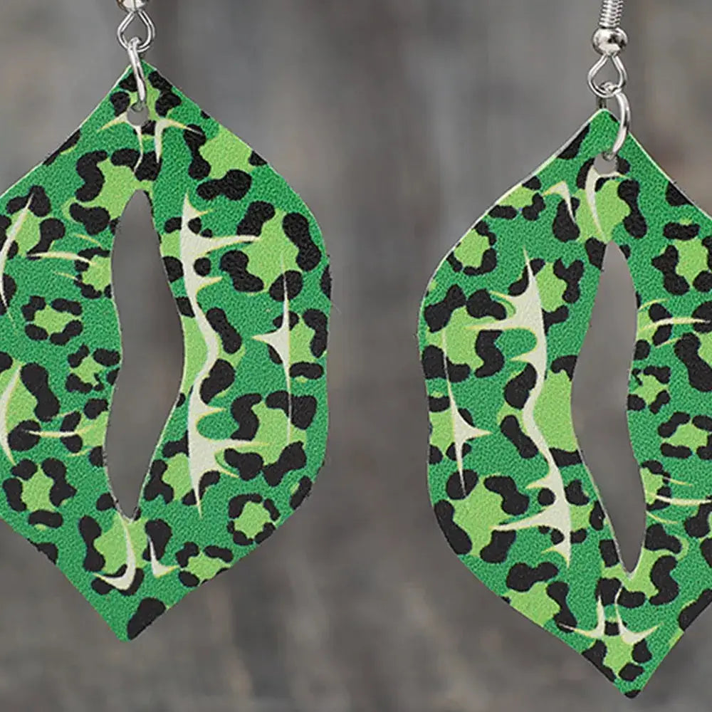 Leopard Lip Shape Leather Earrings by Trendsi