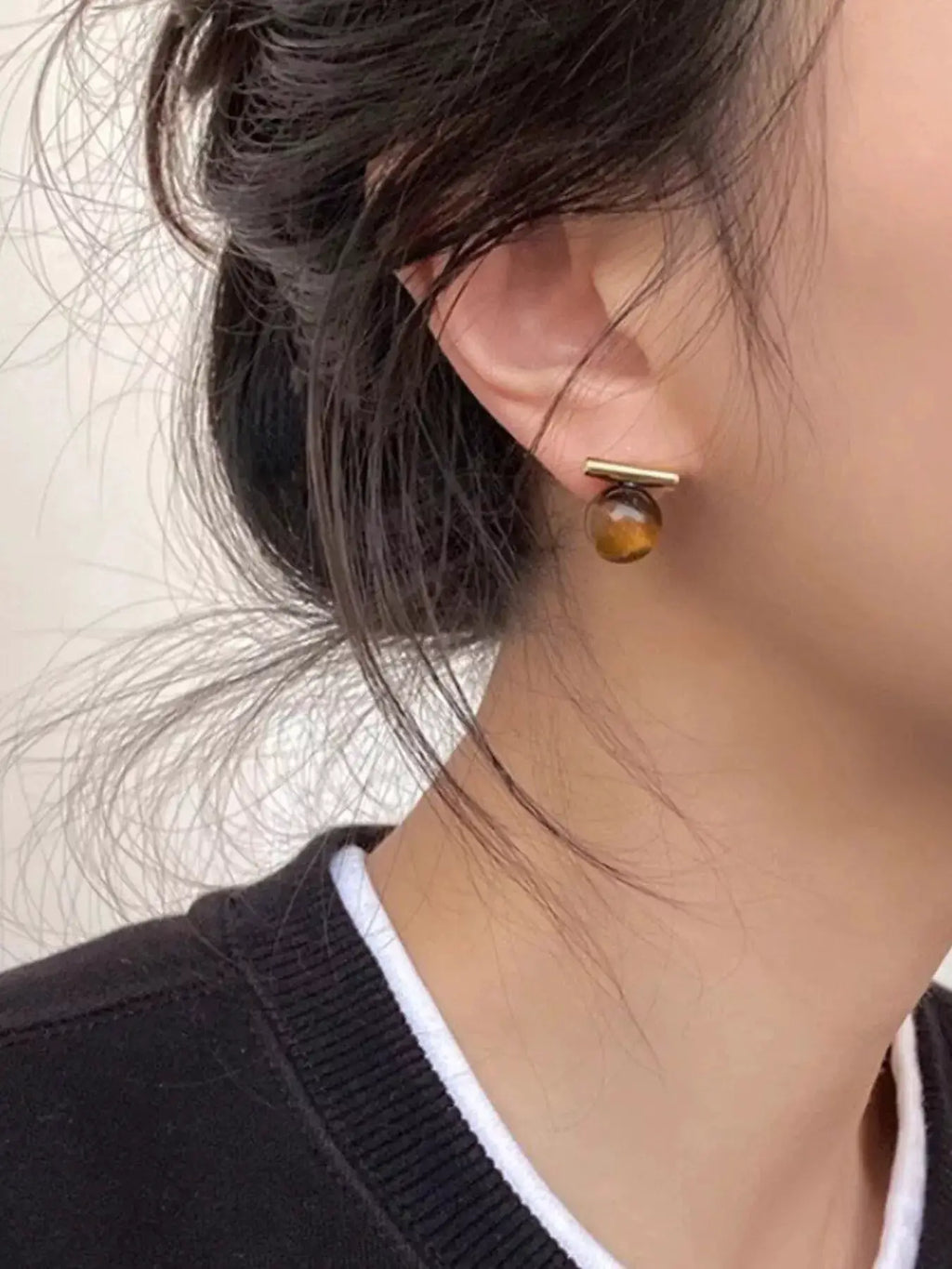 Tiger Eye Stone Stud Earrings by Trendsi