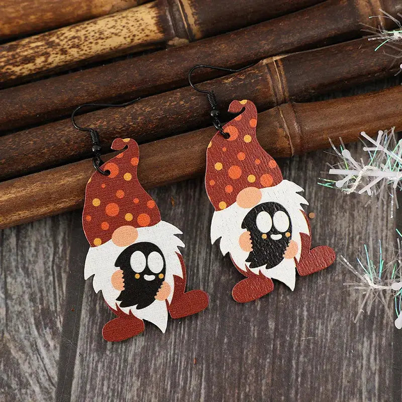 Point Hat Gnome Wooden Dangle Earrings by Trendsi