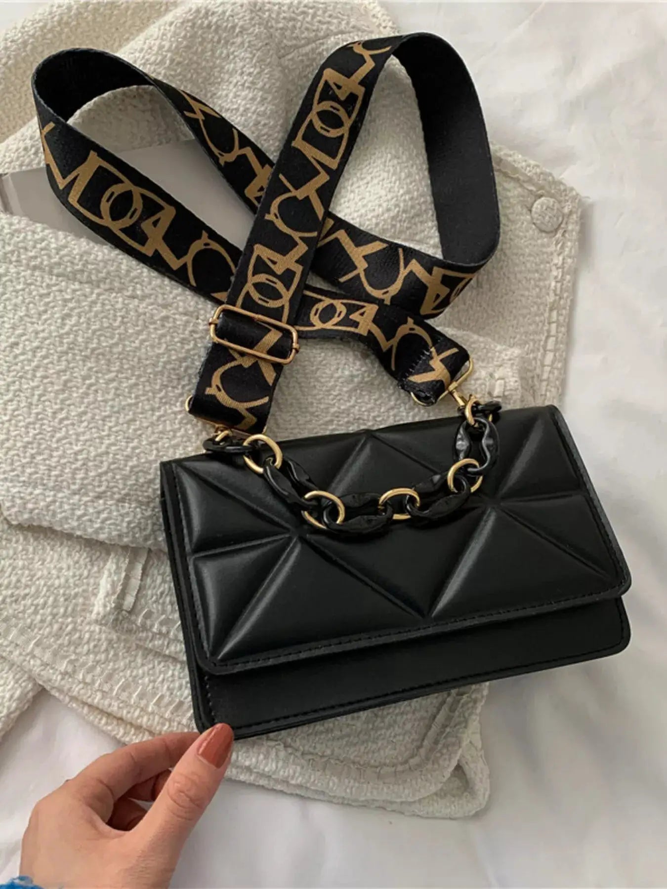 Quilted Adjustable Strap Crossbody Bag by Trendsi
