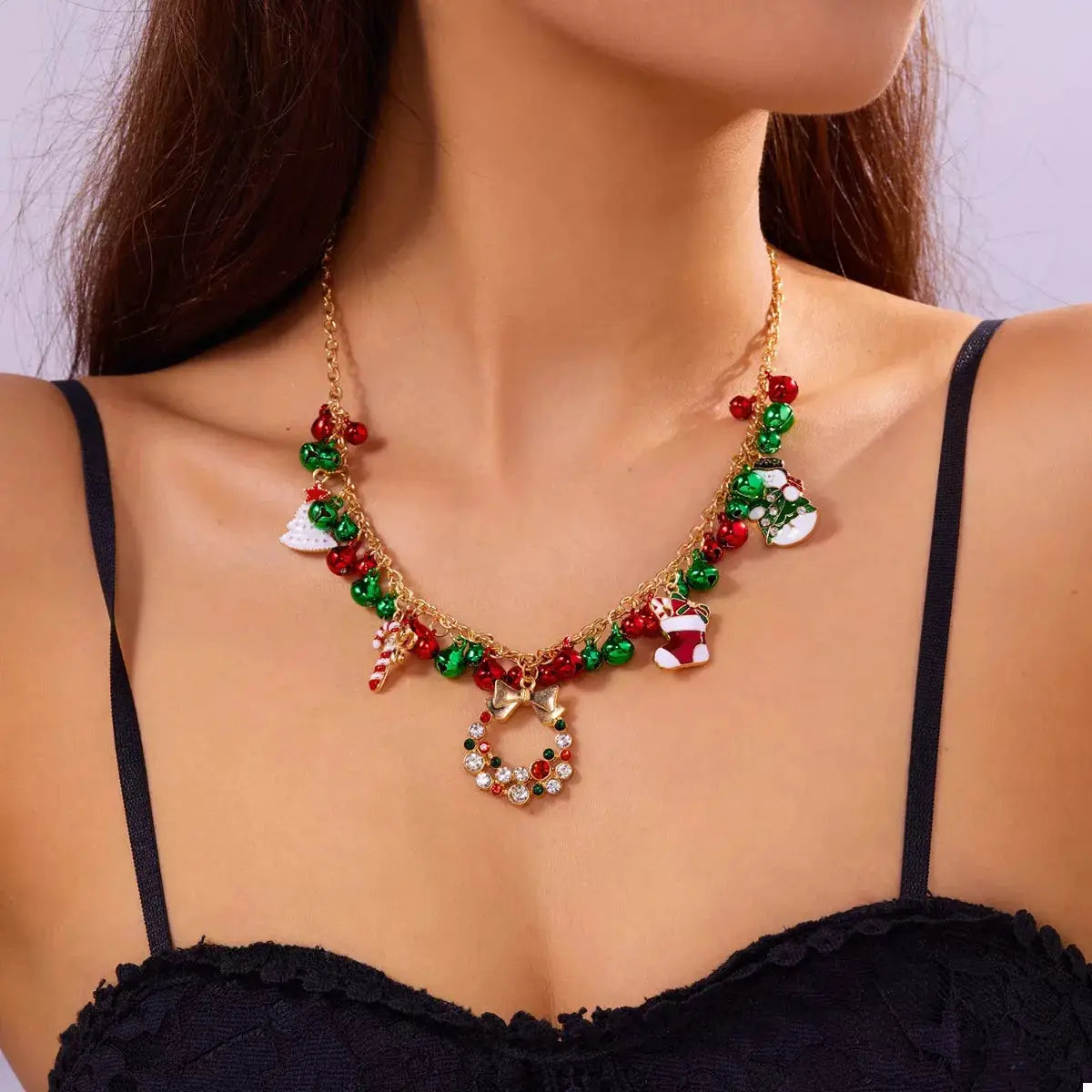 18K Gold-Plated Christmas Charm Necklace by Trendsi