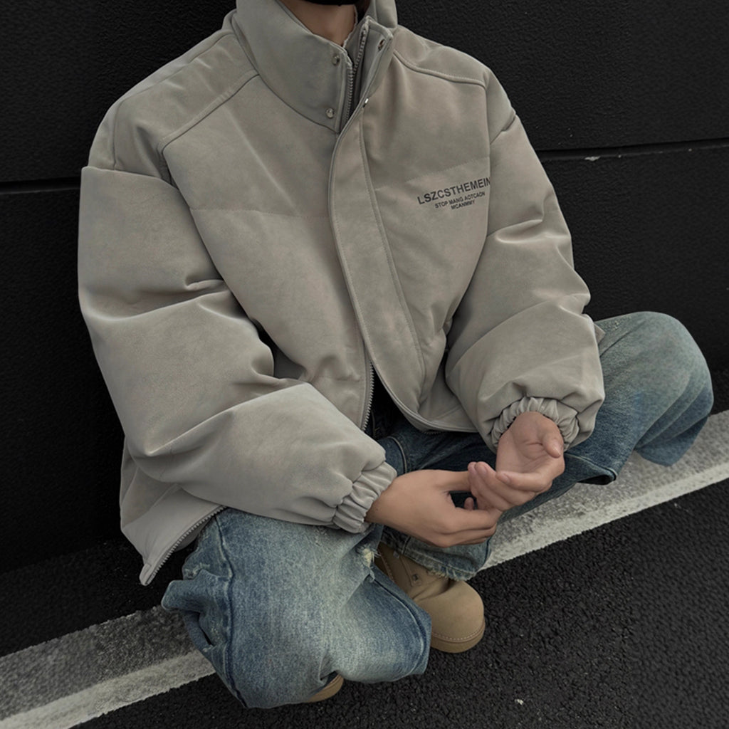 Fashionable Stand Collar Leather Cotton Coat for Men Winter Thick Style Cold Resistant Cotton Jacket Bread Coat Youth Cotton Coat Outerwear