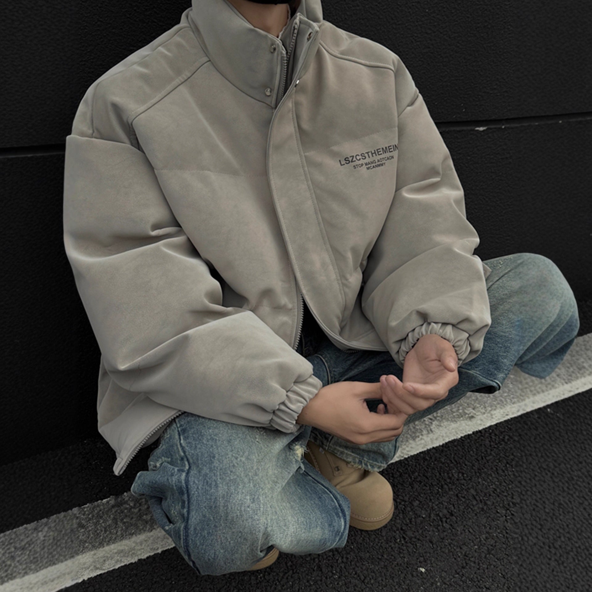 Fashionable Stand Collar Leather Cotton Coat for Men Winter Thick Style Cold Resistant Cotton Jacket Bread Coat Youth Cotton Coat Outerwear