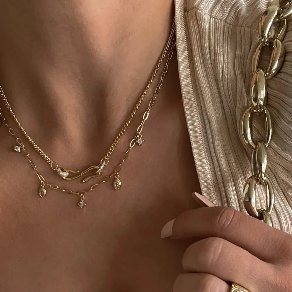18K Gold-Plated Copper Inlaid Zircon Necklace by Trendsi