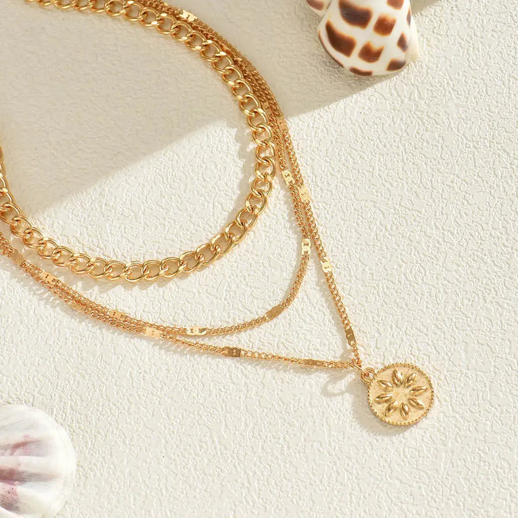 18K Gold-Plated Three Layered Pendant Necklace by Trendsi