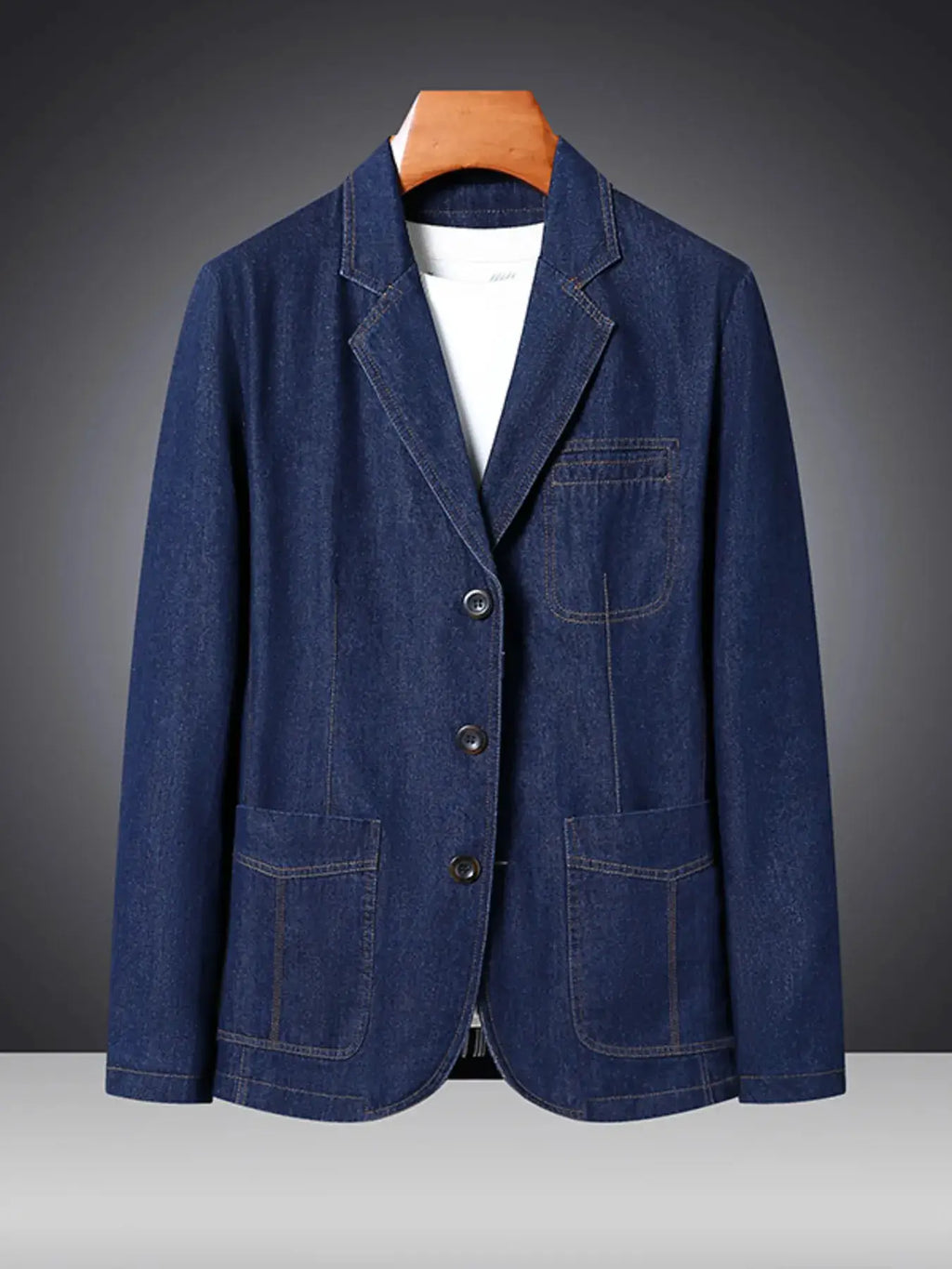 Men's Plus Size Classic Button Up Denim Blazer by Trendsi