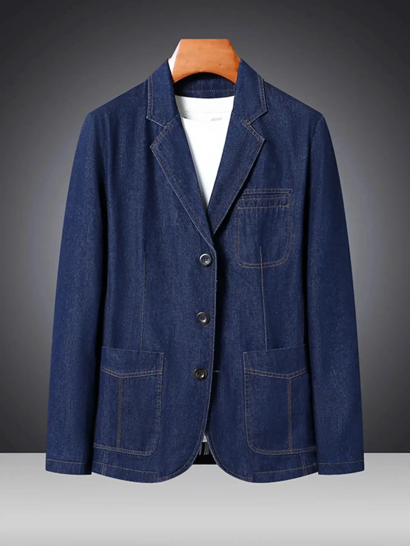 Men's Plus Size Classic Button Up Denim Blazer by Trendsi