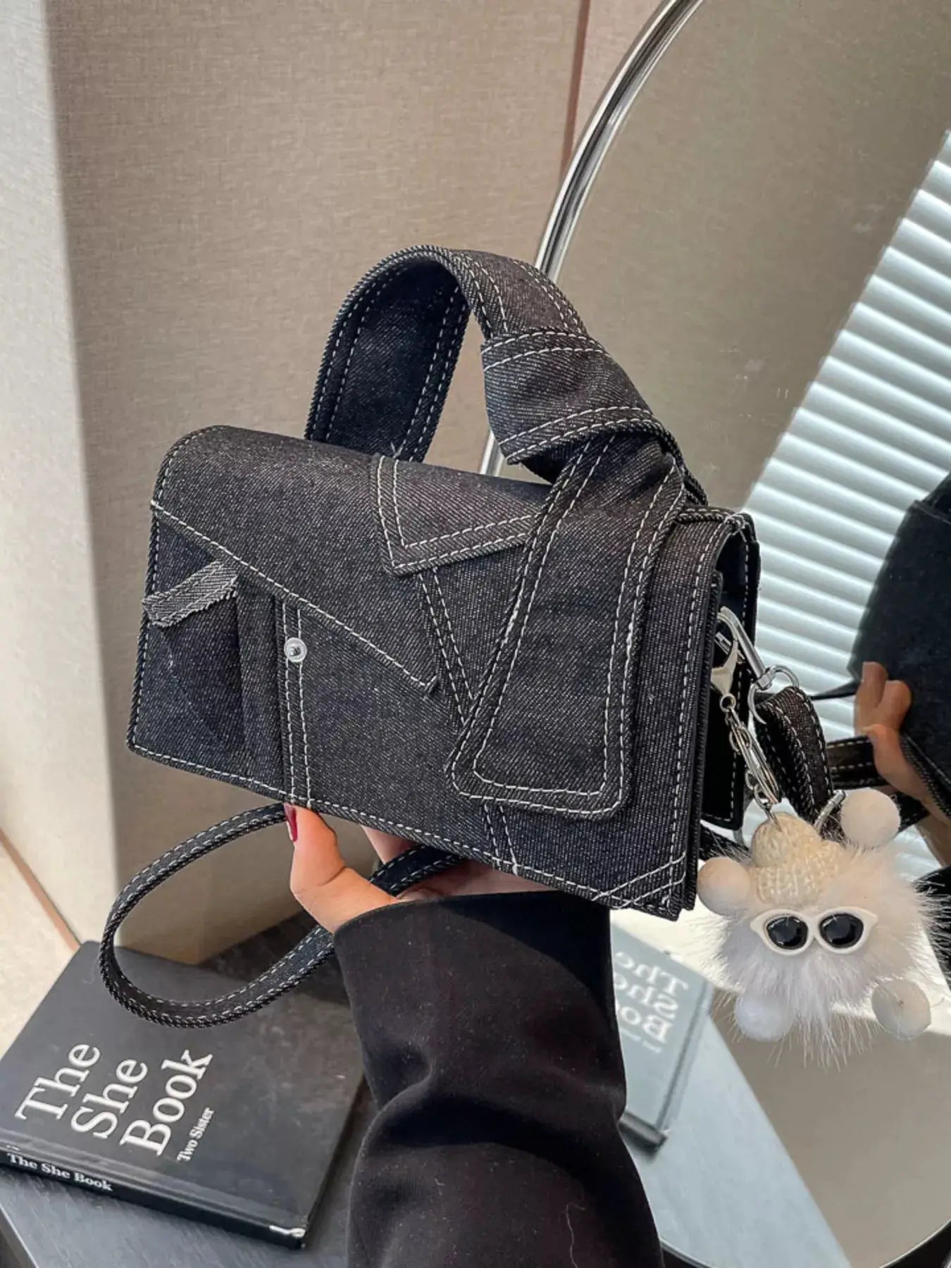 Denim Patchwork Crossbody Bag by Trendsi