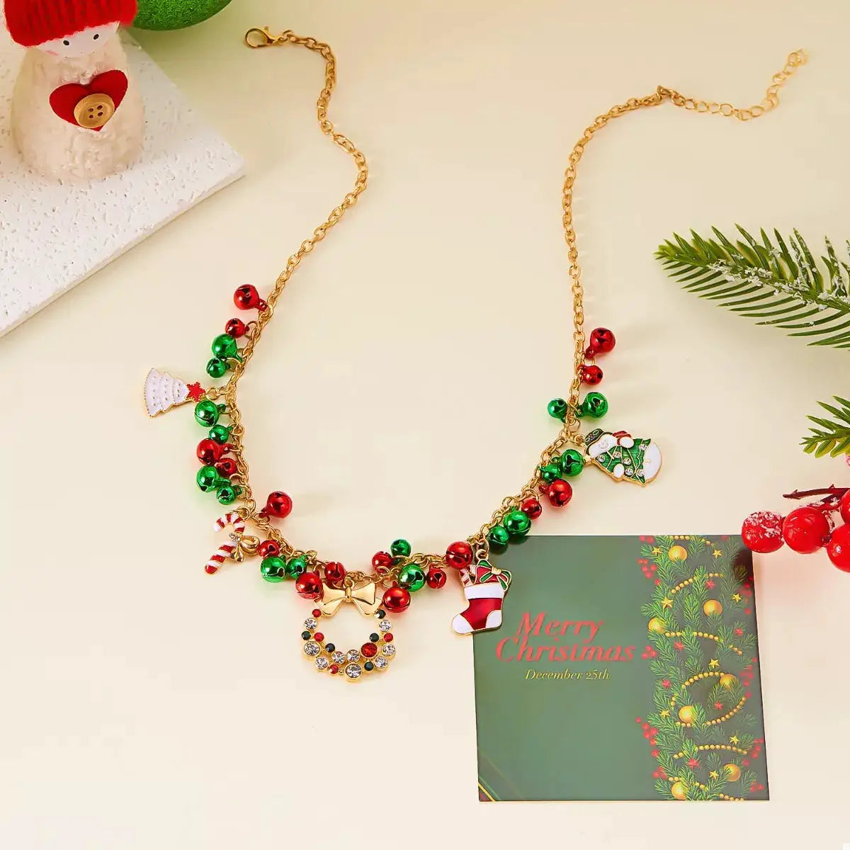 18K Gold-Plated Christmas Charm Necklace by Trendsi